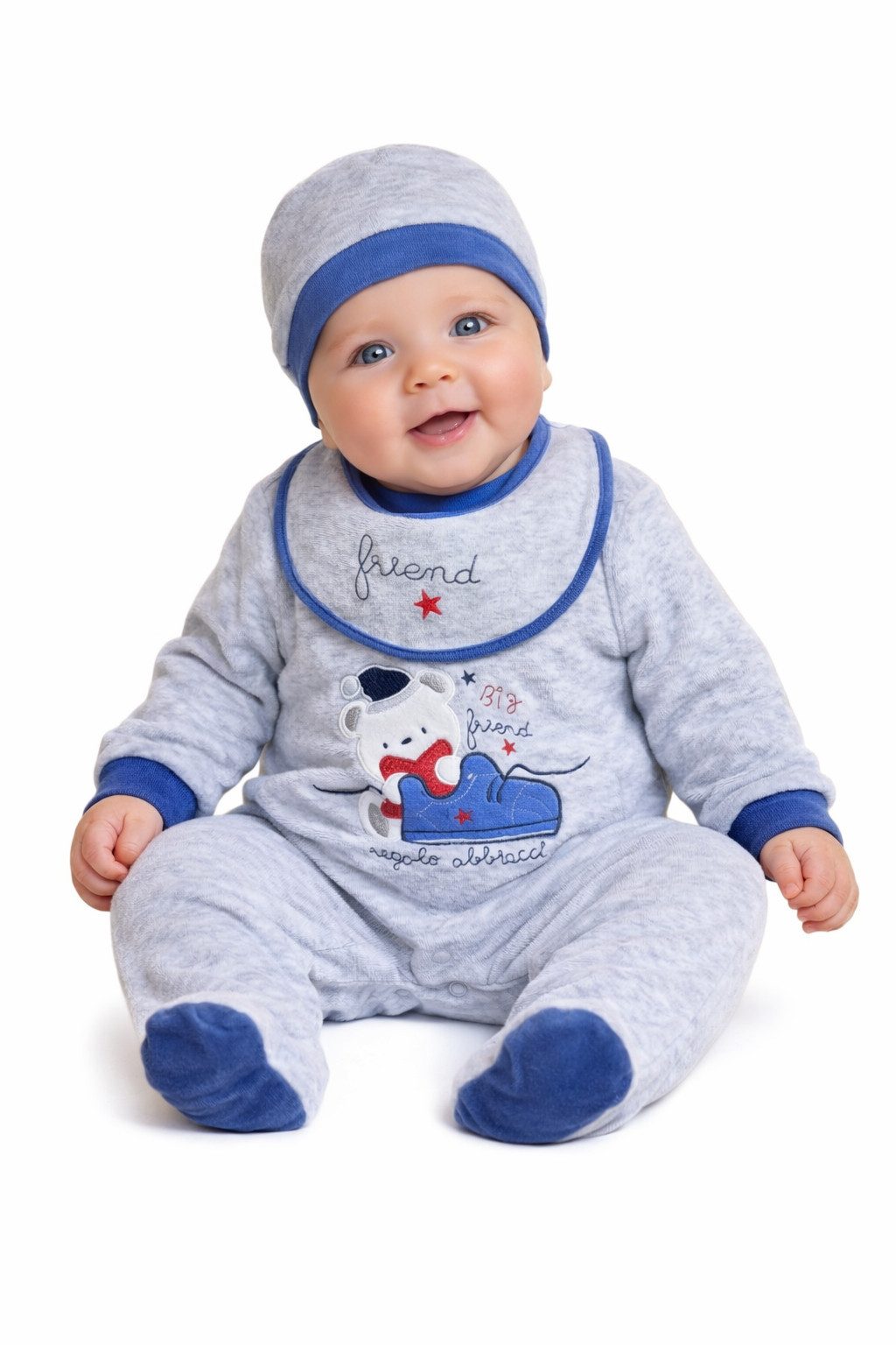 Fashion Boy Strampler Babystrampler Set 3tlg Strampler + Mütze + Lätzchen Baumwolle B7210e (Set, 3er-Pack)