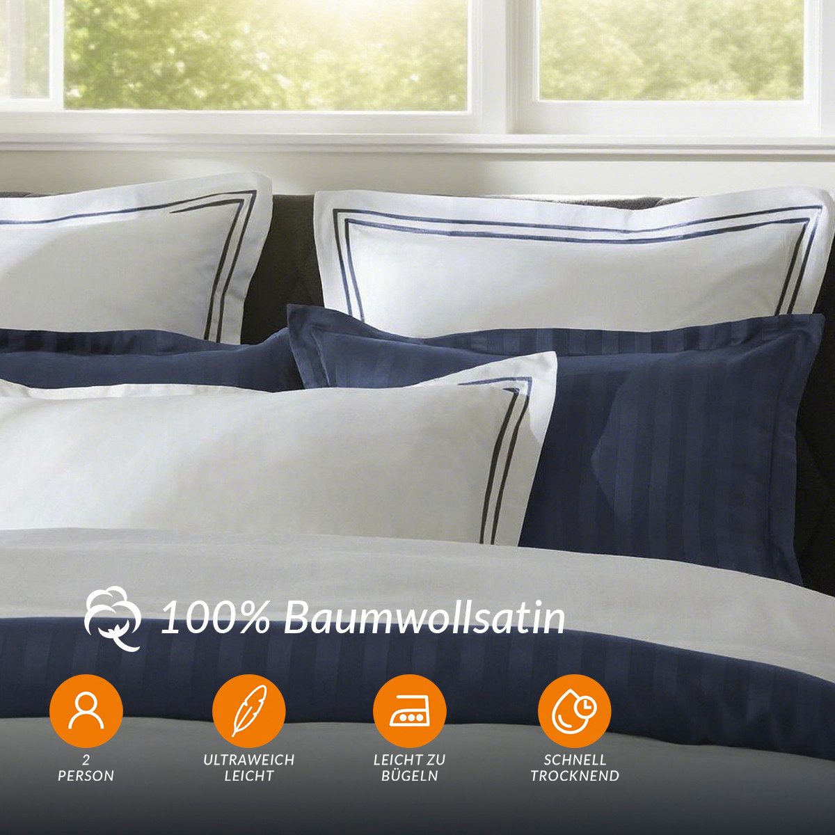 Pure cottom Bettwäsche Baumwoll-Satin Bettwäsche dunkelblau/weiß, Baumwoll-Satin, verschiedene Größen