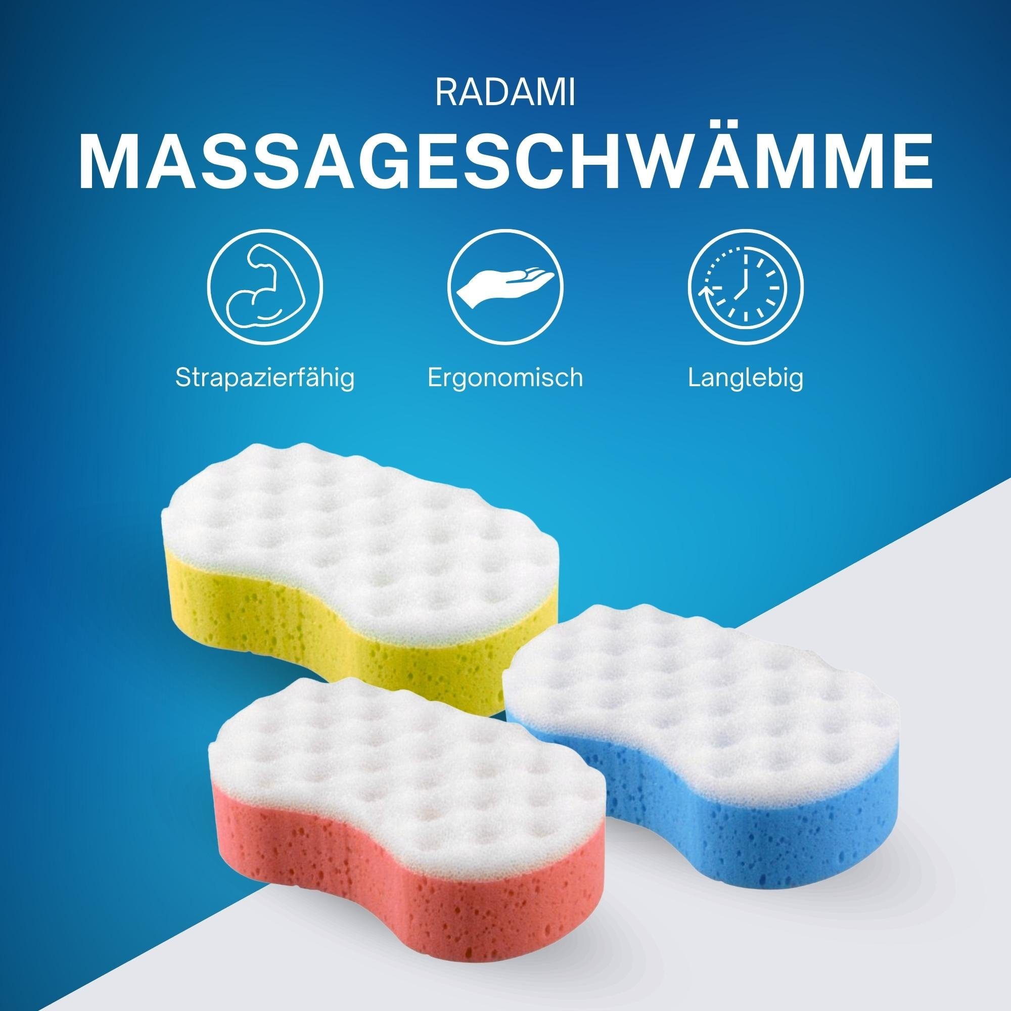 Radami Massageschwamm 3 x Massageschwamm Duschschwamm Körperpeeling