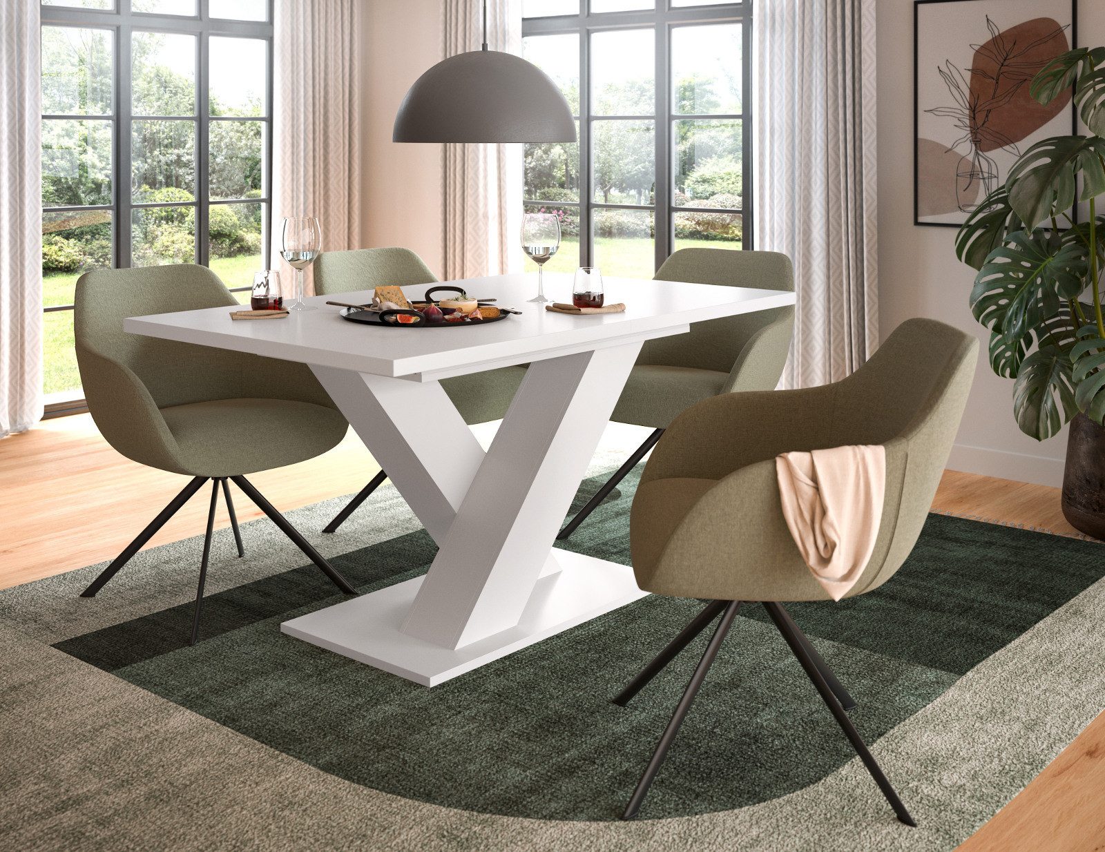 Inn.Furn Esstisch Home-X (Küchentisch in weiß, 150 x 90 cm, ausziehbar auf 190 cm), für 4 - 8 Personen