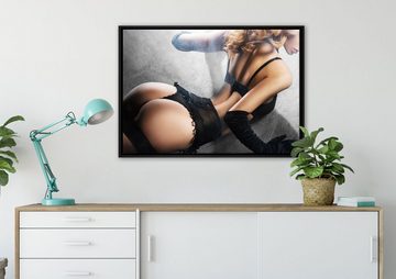 Pixxprint Leinwandbild attraktive Frau in sexy Dessous, Wanddekoration (1 St), Leinwandbild fertig bespannt, in einem Schattenfugen-Bilderrahmen gefasst, inkl. Zackenaufhänger