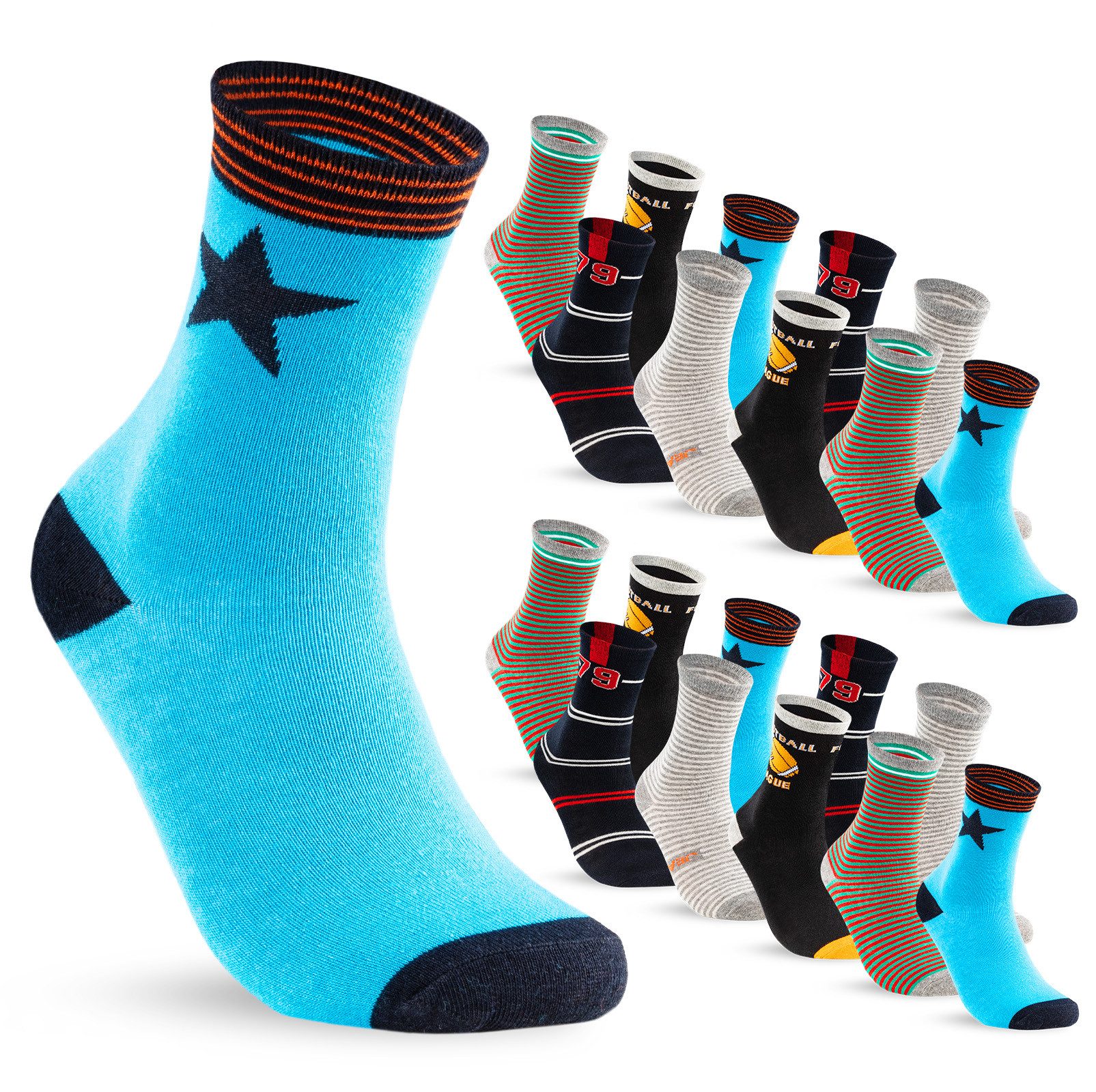 sockenkauf24 Socken 10 Paar Kinder Socken Jungen & Mädchen Baumwolle Kindersocken (35-38) - 54333