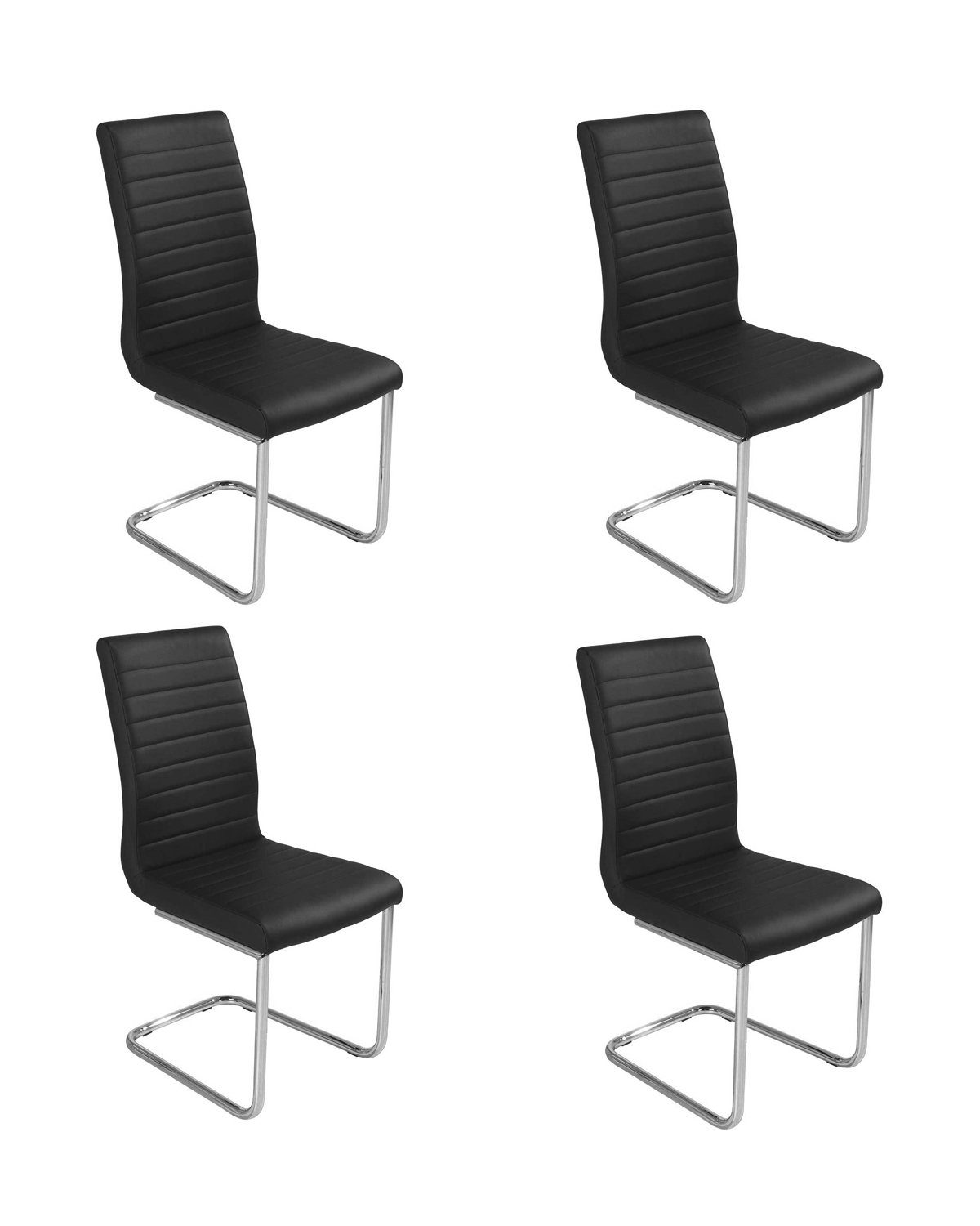 Home4You Freischwinger Schwingstuhl 4er Set, Schwarz, Webstoff, Metall, mit Quersteppung