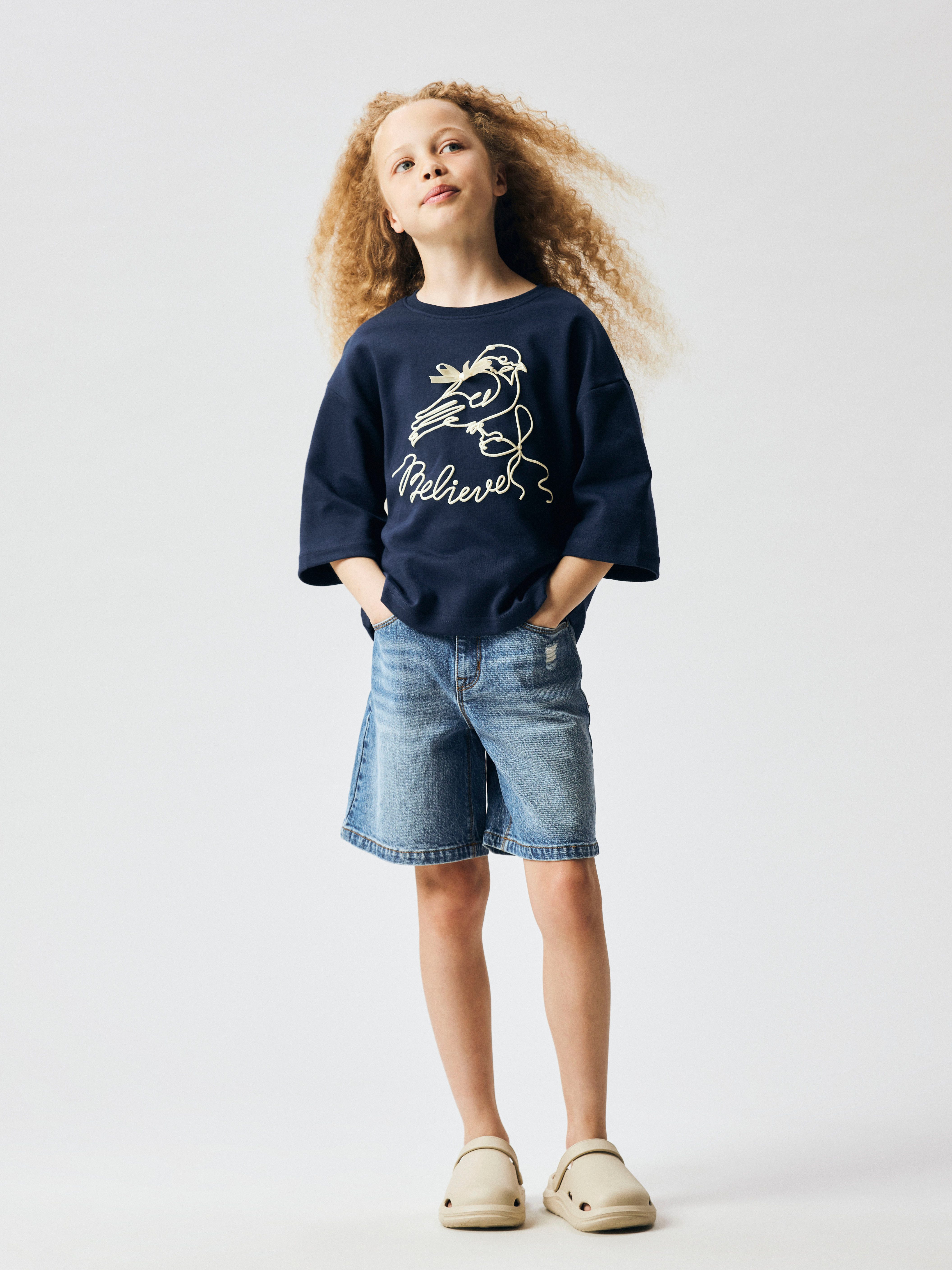 Name It Jeansshorts NKFROSE HW LONG DNM SHORTS 1160-TK Baumwollmischung, Destroyed Effekt