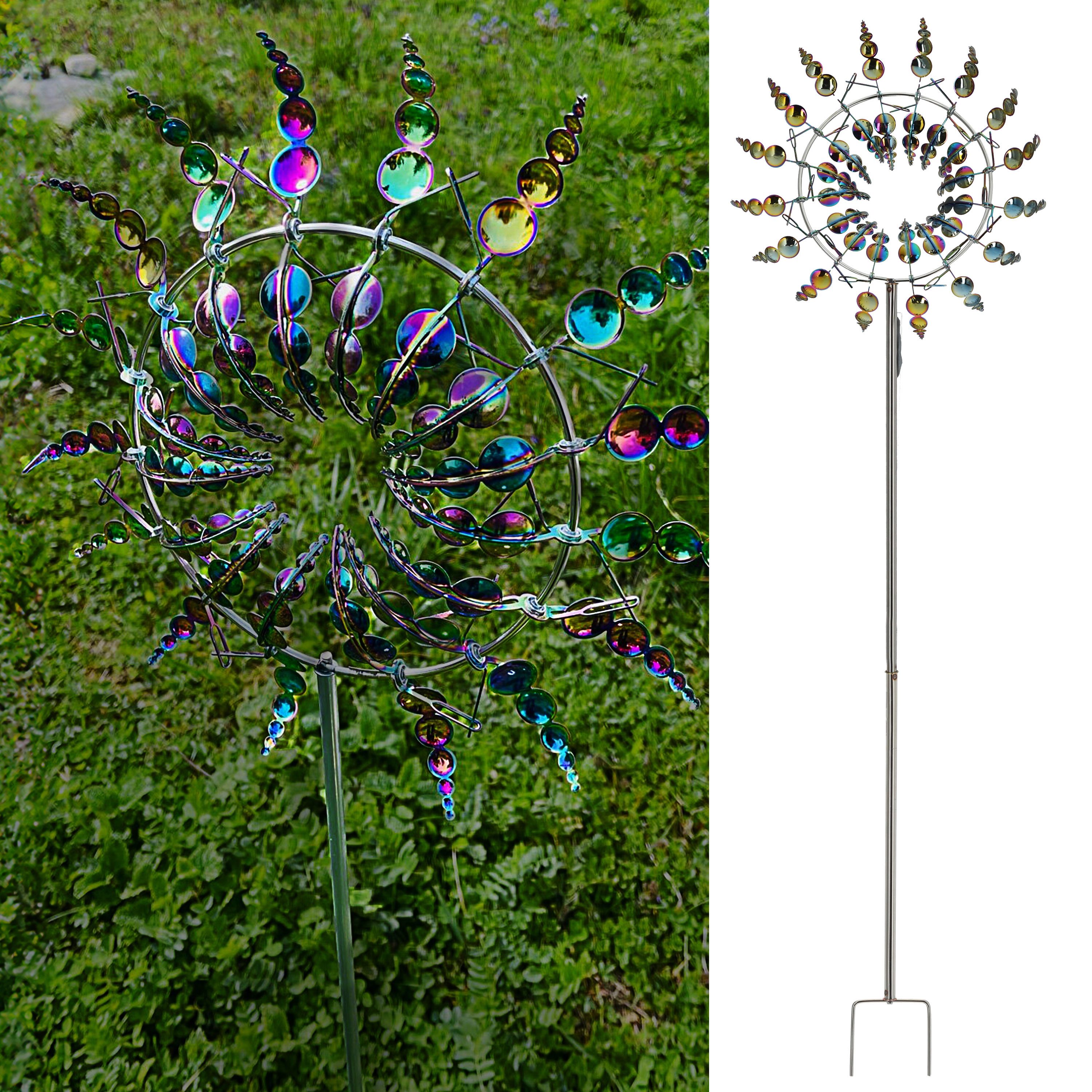 CEPEWA Windspiel Windrad 3D 16 Flügel Multicolor Metallic-Effekt Ø30xH100cm Erdspieß
