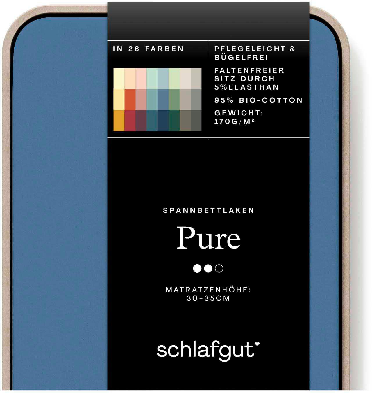 Schlafgut Spannbettlaken PURE Bio-Baumwolle mit Elasthan, 170 g/m², Bettlaken, Spannbetttuch, Jersey, Gummizug: rundum, (1 Stück), PREMIUM Laken für Matratzen bis 30cm Höhe, dehnbar blickdicht, straff