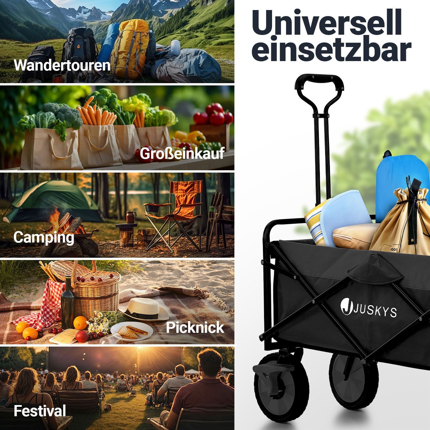 Juskys Bollerwagen (2-tlg), 100 kg Tragkraft, Transportwagen faltbar, Einkaufen & Outdoor