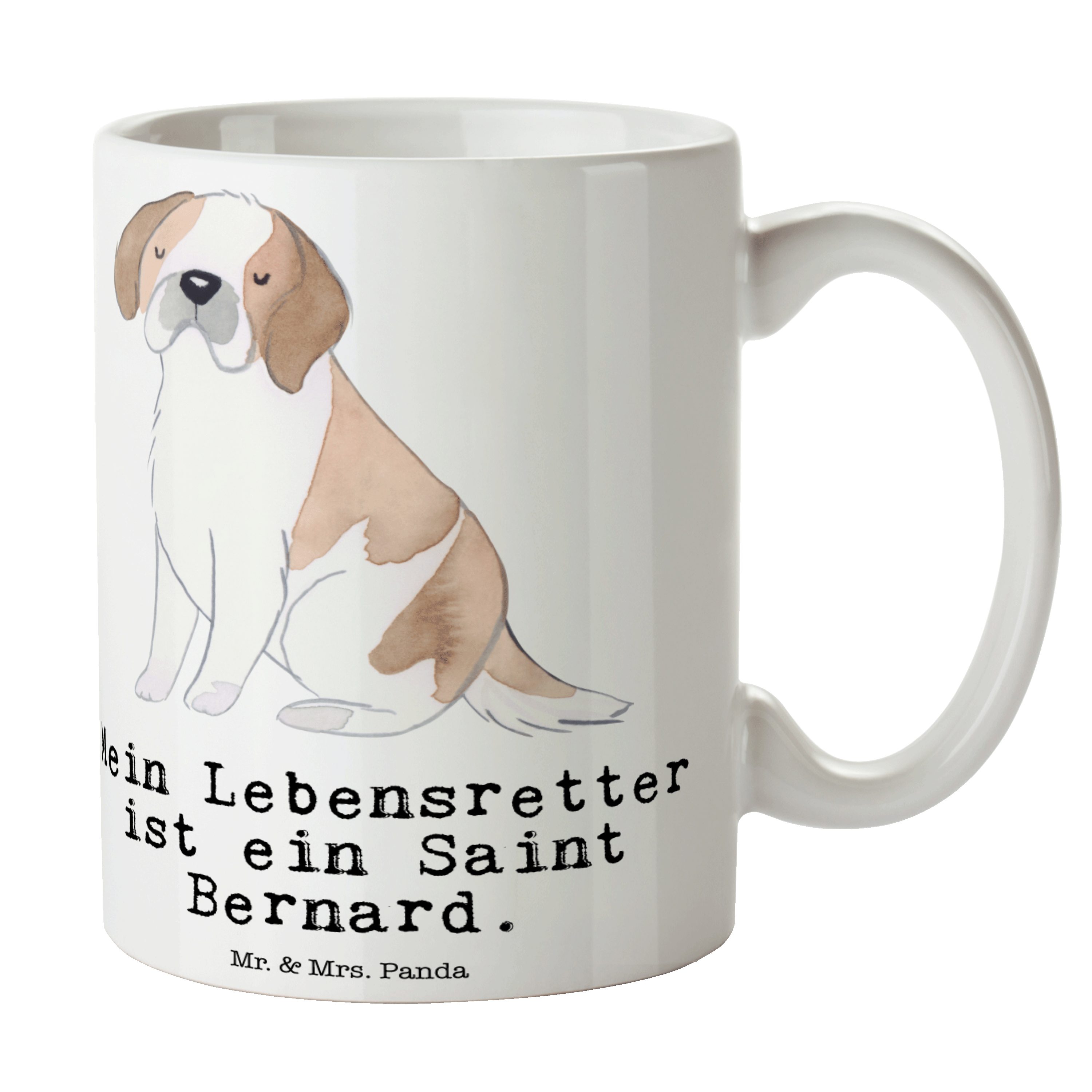 Mr. & Mrs. Panda Tasse Saint Bernard Lebensretter - Weiß - Geschenk, Hunderasse, Teebecher, Keramik