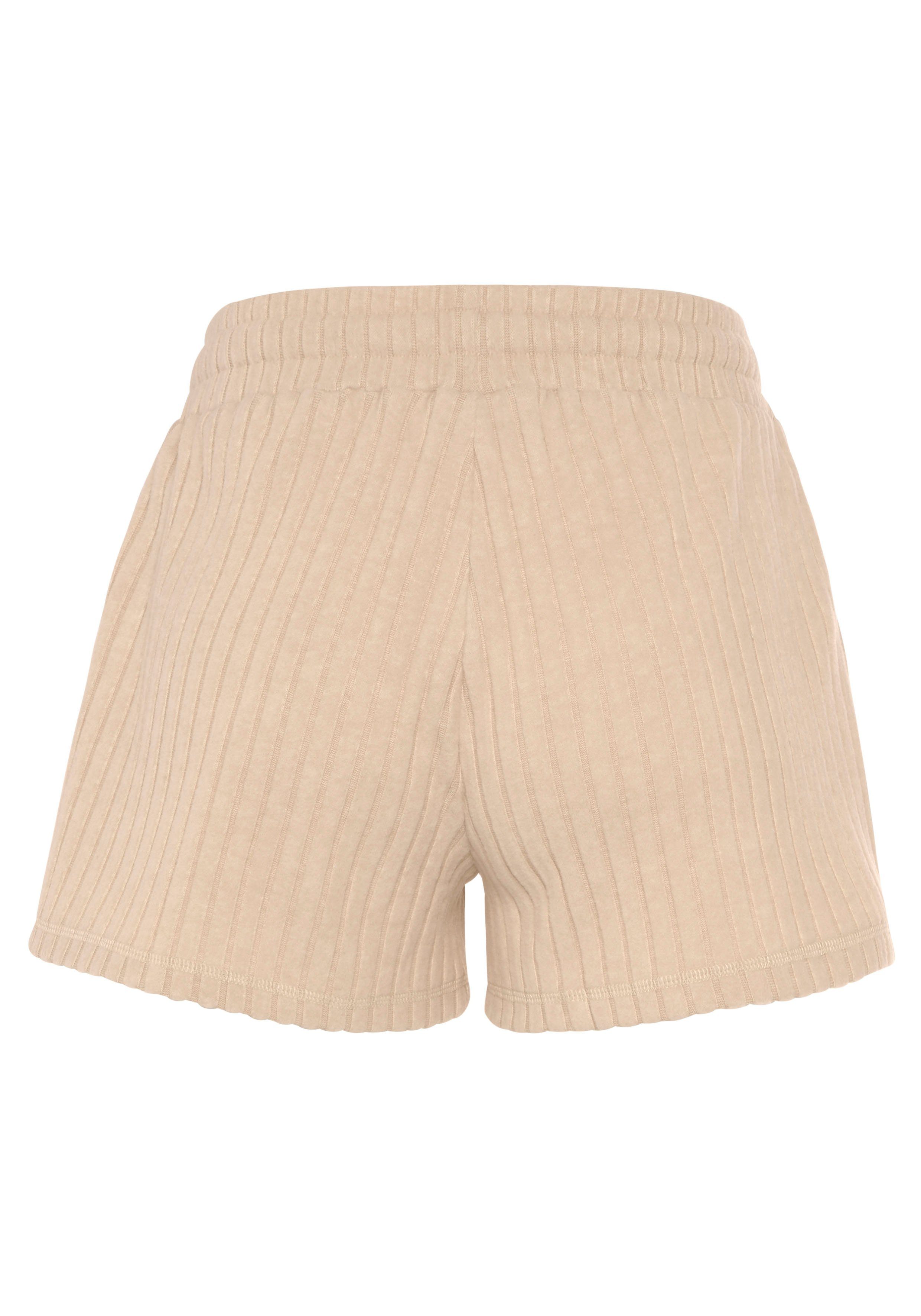 mit meliert -Loungeshorts Shorts in sand-meliert Ripp-Qualität LASCANA Bindeband weicher