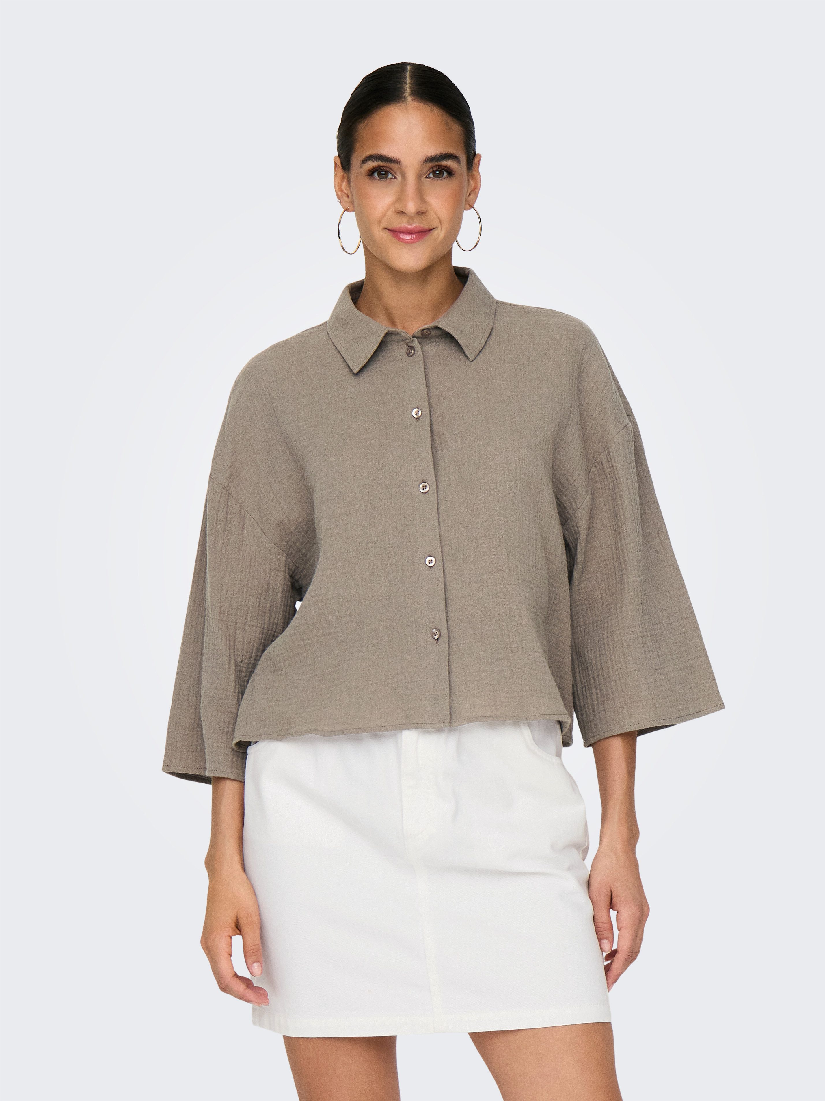JDY Hemdbluse JDYTHEIS LIFE 3/4 CROP SHIRT WVN NOOS Baumwolle, regular fit