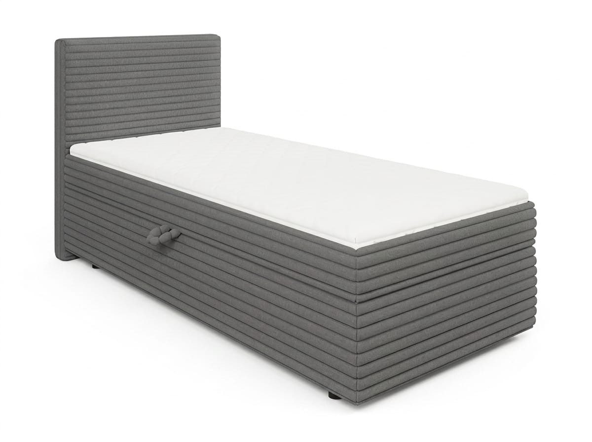JVmoebel Boxspringbett Graues Boxspringbett 90x200 mit Stauraum und Textilkopfteil (1-St., 1-tlg), Kopfteilhöhe 110 cm, modernes Design