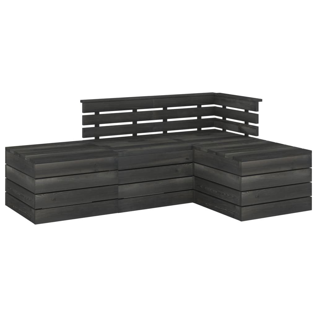 vidaXL Gartenlounge-Set aus 4-tlg. Braun Garten-Sofagarnitur Dunkelgrau, Paletten Kiefernholz (4-tlg)