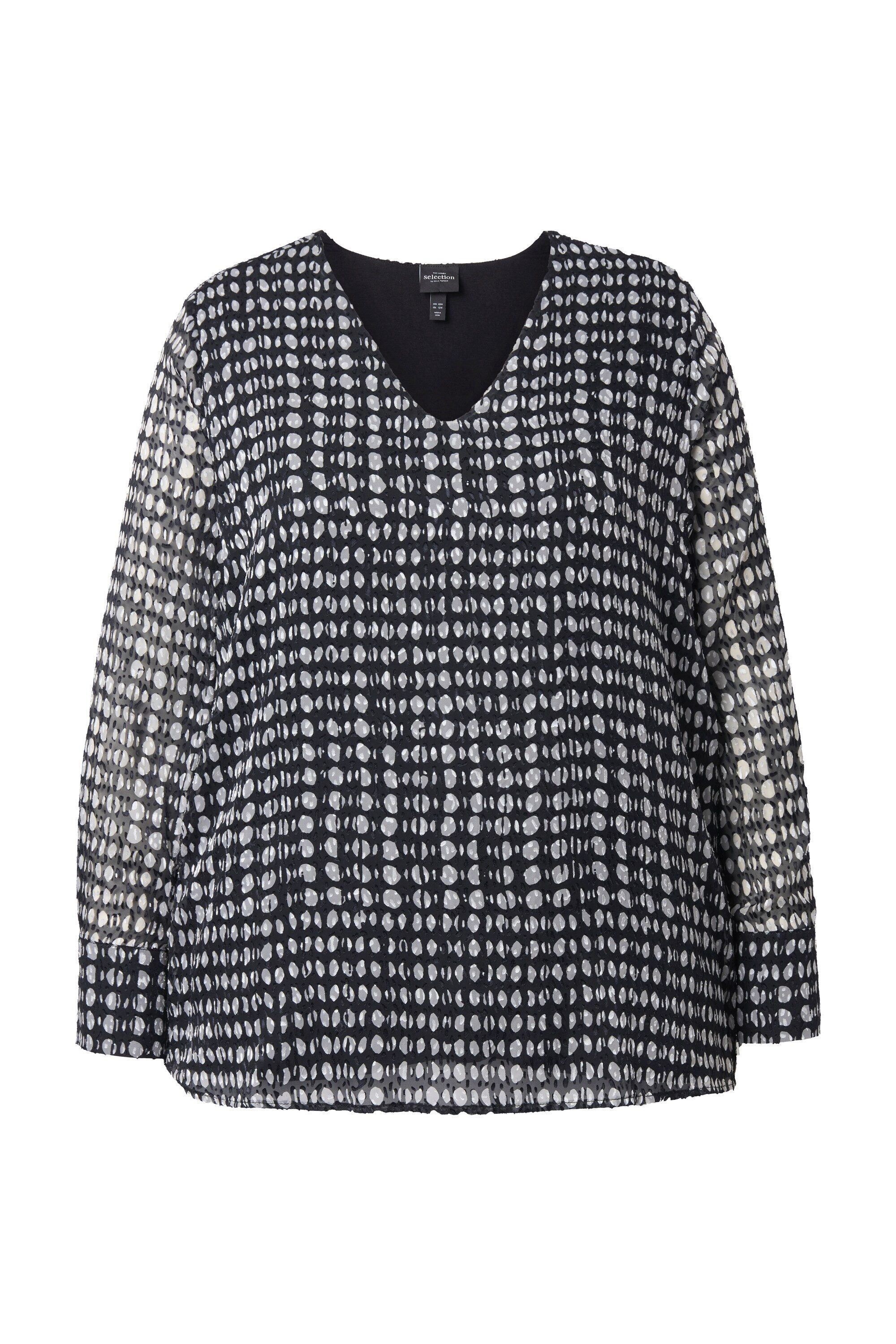 Ulla Popken Spitzenbluse Bluse doppellagig A-Linie V-Ausschnitt Langarm günstig online kaufen