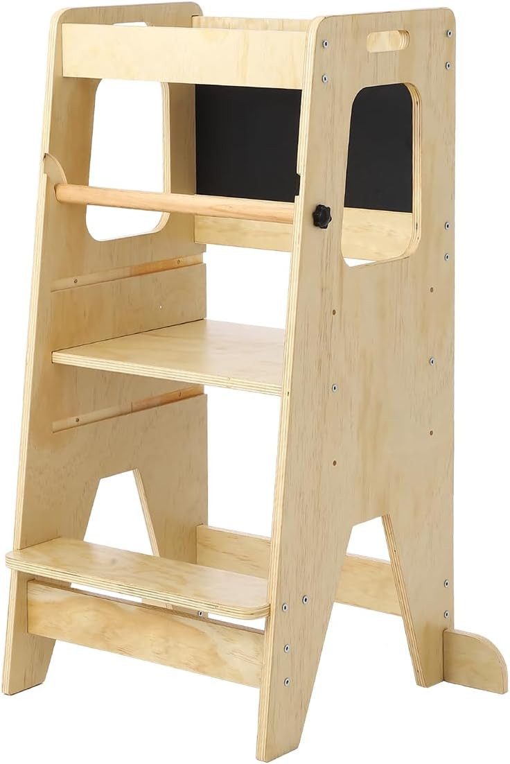 GarveeMore Tritthocker Kinderküche Stufen Hocker, verstellbarer Stufen Hocker mit Guardrail