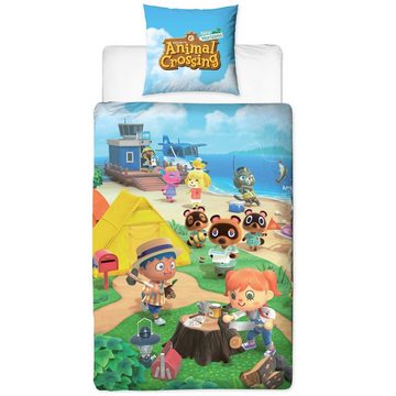 Bettwäsche Animal Crossing 135x200 + 80x80 cm, 100 % Baumwolle, MTOnlinehandel, Renforcé, 2 teilig, offiziell lizenzierte Nintendo Bettwäsche für Kinder und Erwachsene