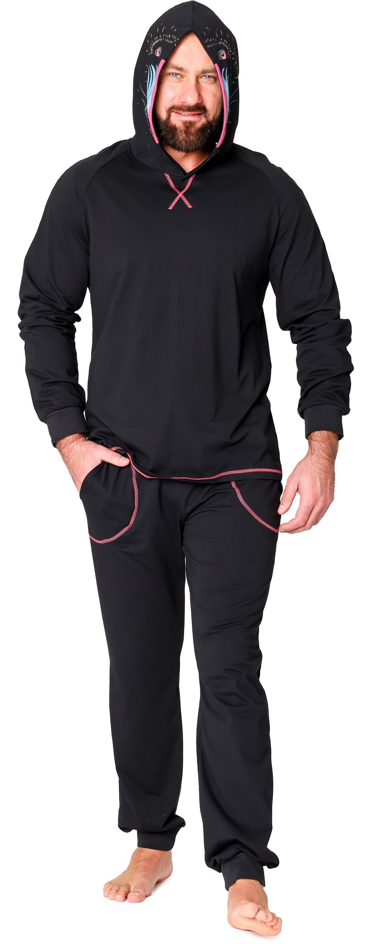 Ladeheid Schlafanzug Herren Schlafanzug aus Baumwolle Tierkostüm mit Kapuze LA40-239 ohne