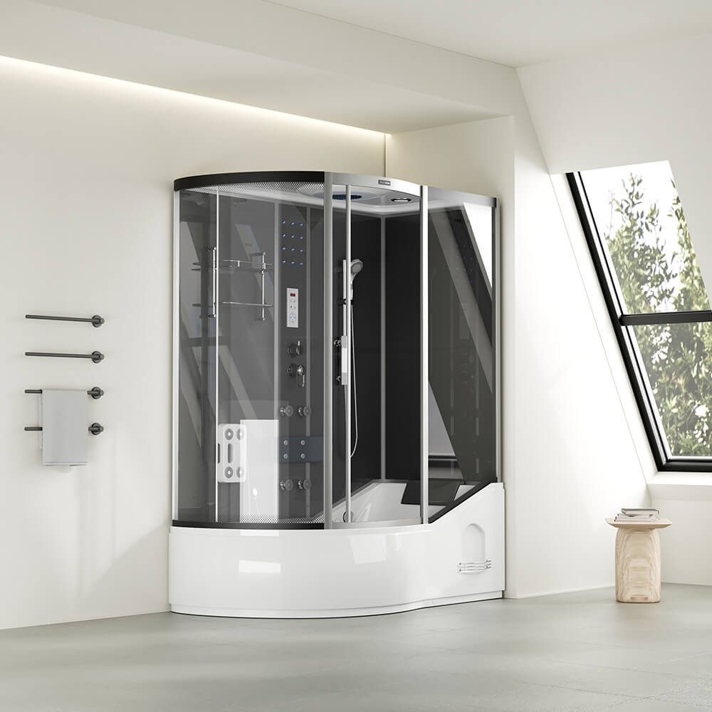 HOME DELUXE Eckdusche Duschkabine ALLIN 2IN1 - Schwarz Rechts, BxT: 170x90 cm, Duschkabine Fertigdusche Badewannenkombination