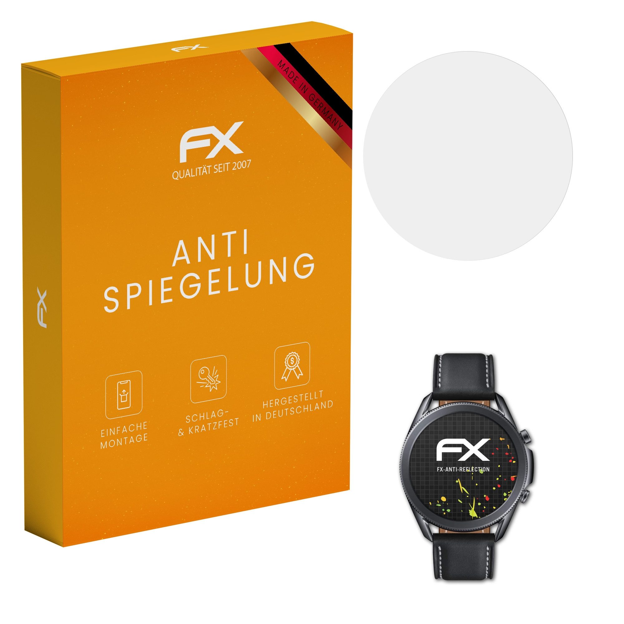 atFoliX Schutzfolie für Samsung Galaxy Watch 3 45mm, (3 Folien), Entspiegelnd und stoßdämpfend