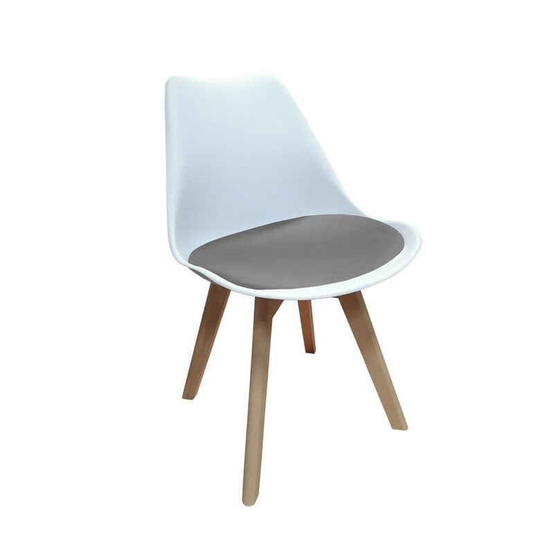 HTI-Living Esszimmerstuhl Stuhl Atlanta Weiß, Velvet Hellgrau (Stück, 1 St), Esszimmerstuhl Kunststoffschale Samtbezug Holzfüße
