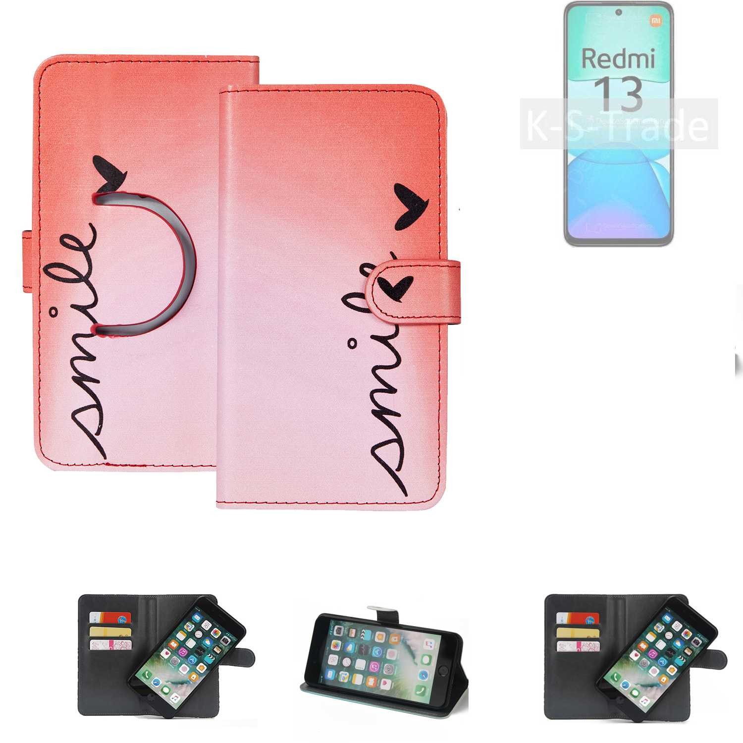 K-S-Trade Handyhülle für Xiaomi Redmi 13, Schutzhülle Handyhülle Hülle cover bookstyle Etui “smile“