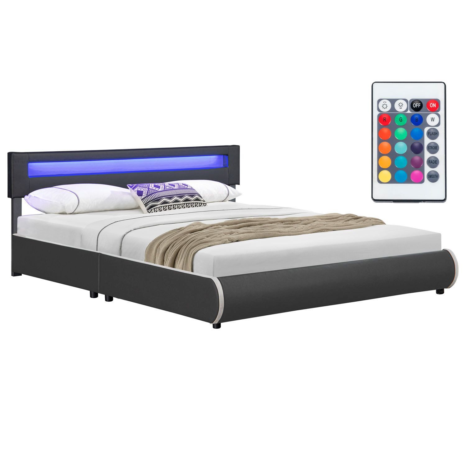 Juskys Polsterbett Sevilla, 180x200 cm, RGB-LED, Kunstleder, gepolstertes K günstig online kaufen