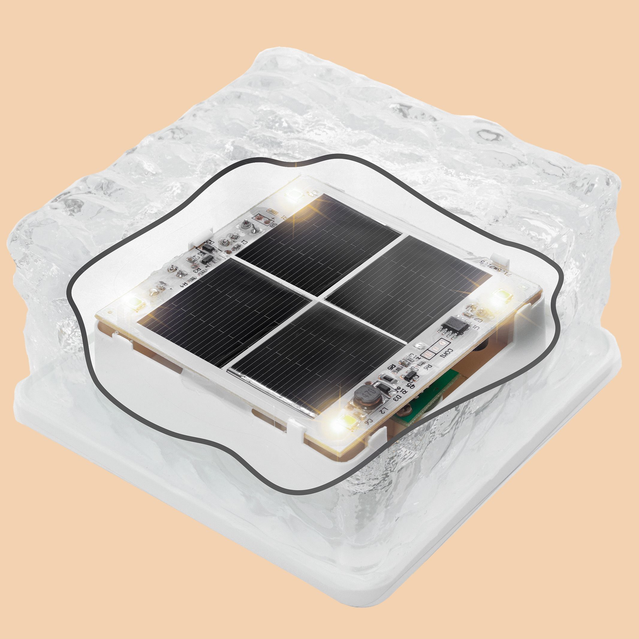 esotec LED Solarleuchte 2x Echtglas Leuchtsteine je 10x10x5cm 8-LEDs 3000K 6500K außen 102560, Dauerlicht, LED fest integriert, 3000K warmweiß, 6500K kaltweiß,  – Bild 4 von 5