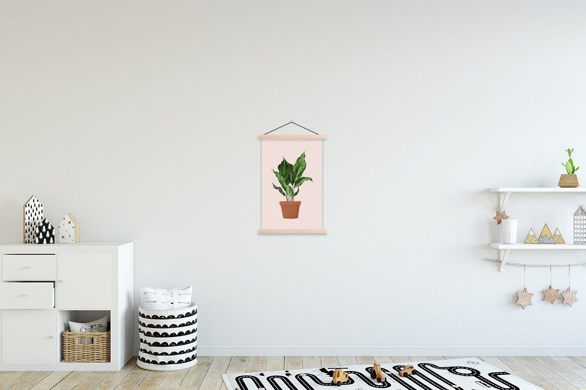 MuchoWow Poster Pflanze - Blumentopf - Pastell, (1 St), Posterleiste, Textilposter für Wohnzimmer, Bilderleiste, Magnetisch