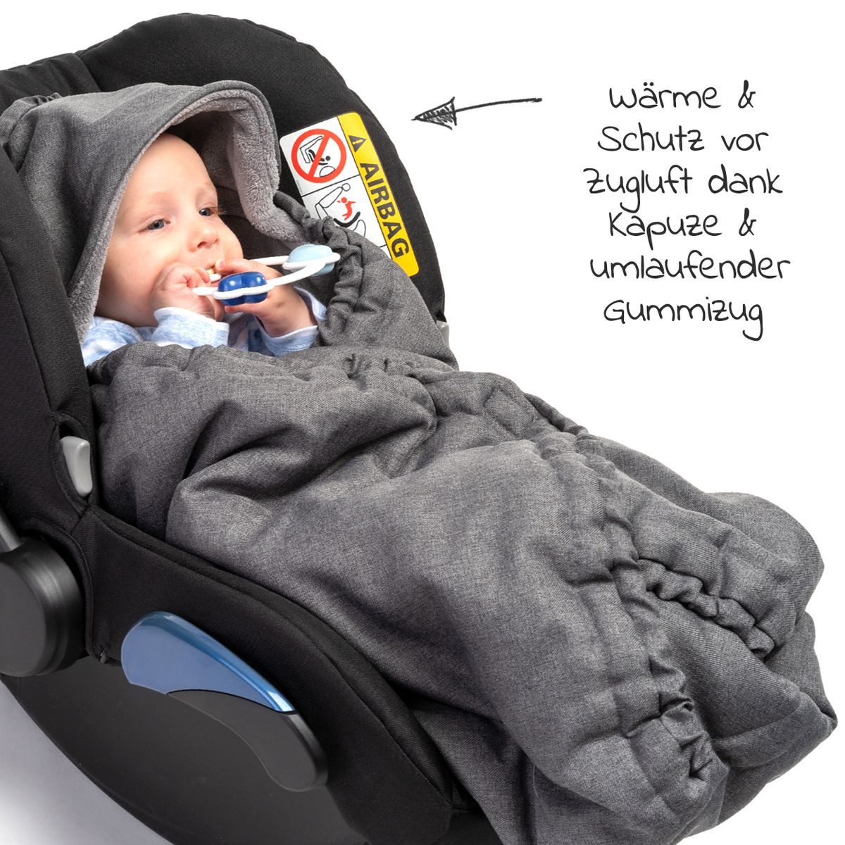 Zamboo Fußsack Grau, Baby Winter Einschlagdecke für Babyschale und Kinderwagen Babywanne