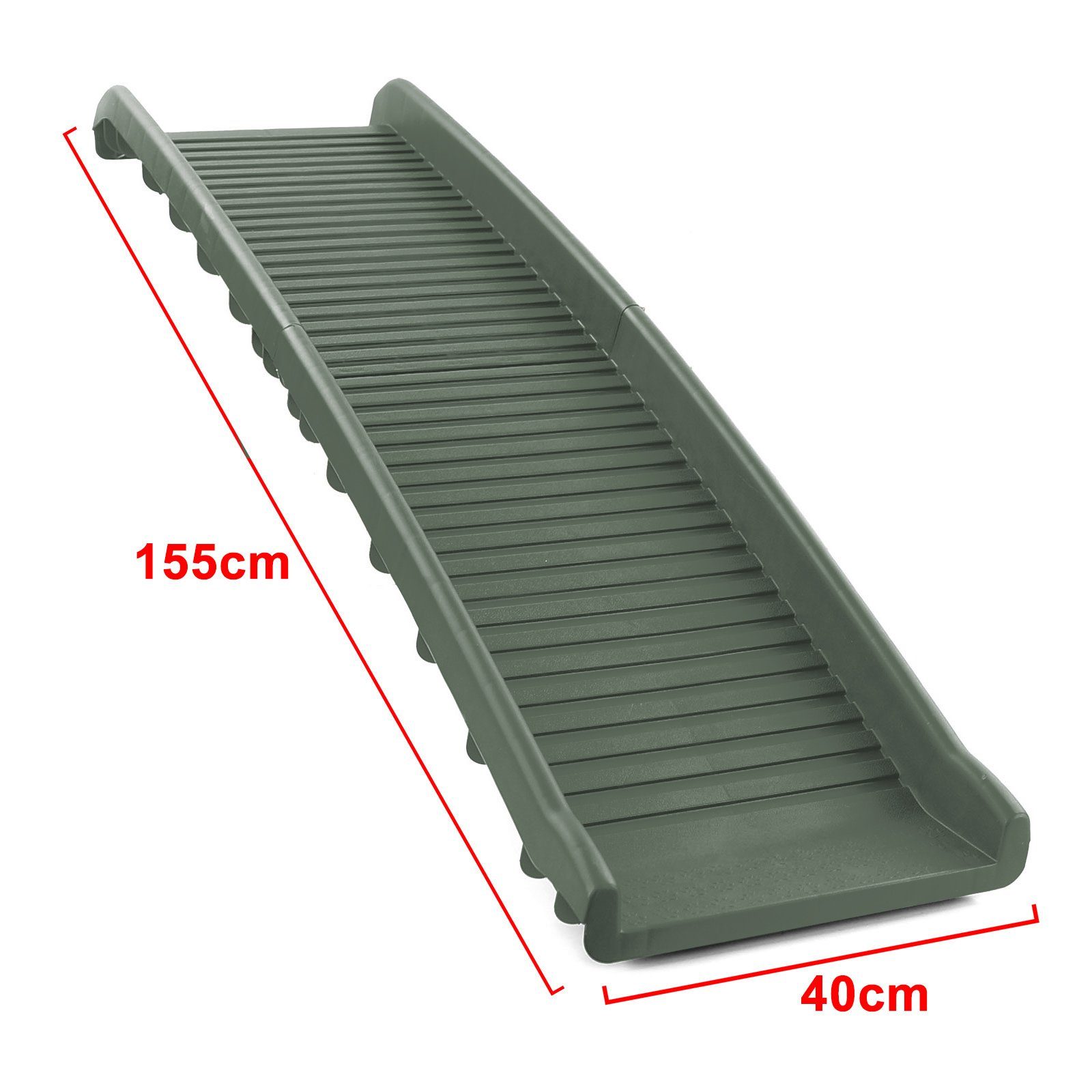 RAMROXX Hunderampe Auto PKW Einstieghilfe Anti Rutsch klappbar Olivgrün 155x40cm 90Kg, ABS Kunststoff