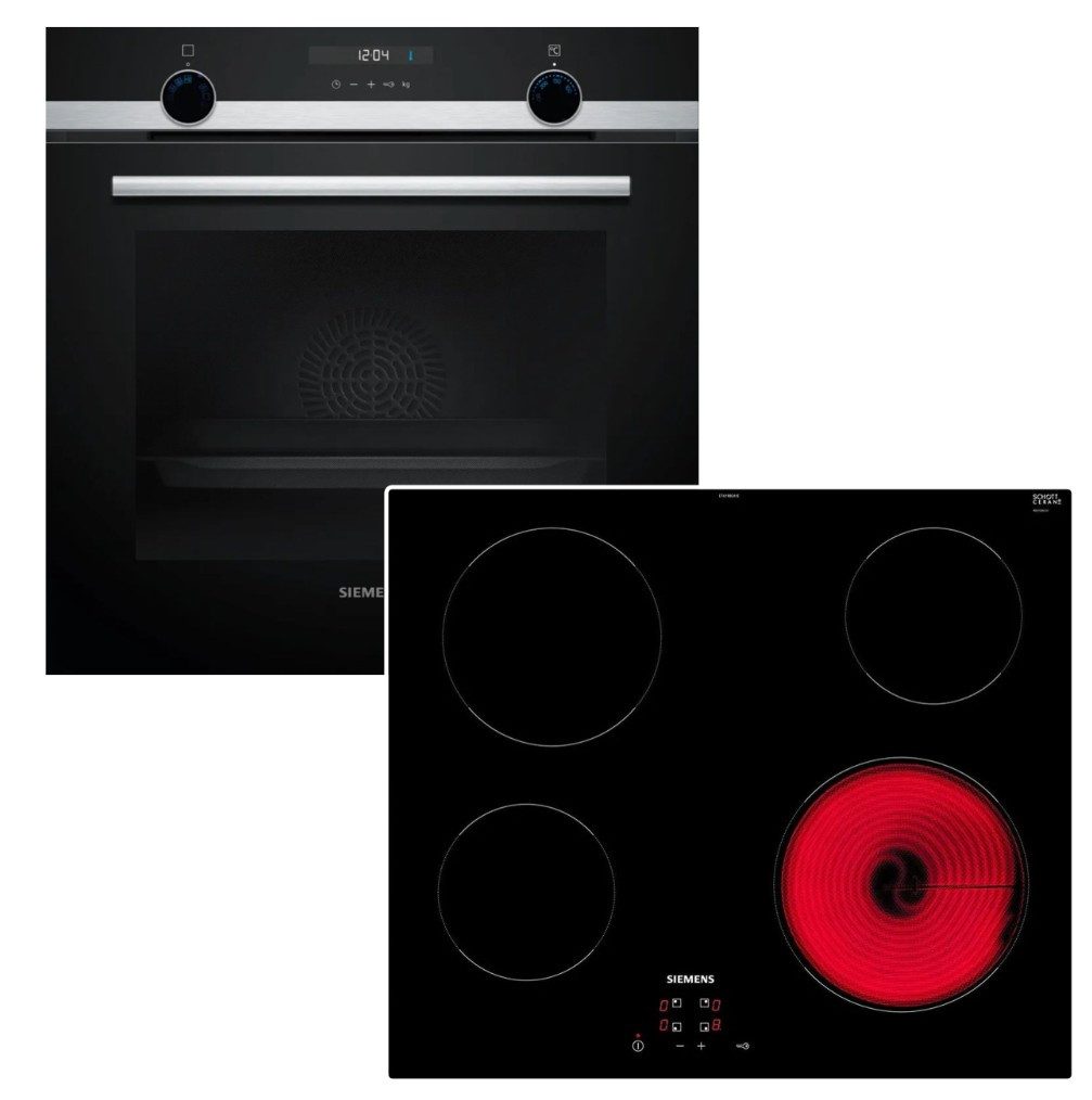 SIEMENS Backofen-Set Einbaubackofen Hydrolyse Teleskopauszug + Glaskeramik Kochfeld, mit 1-fach Teilauszug, Hydrolyse