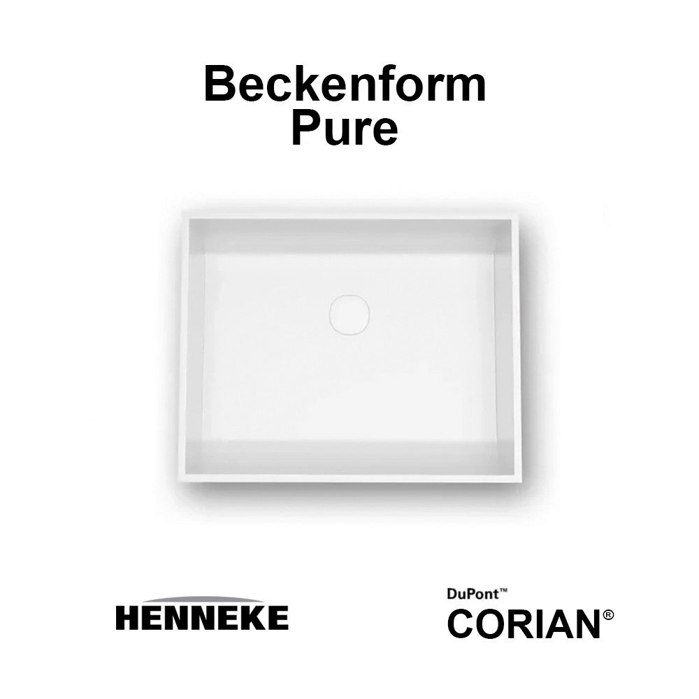 Henneke Waschtisch Corian® PureOne mit Becken eckig und Unterschrank einreihig mittig, Fugenlos aus Mineralwerkstoff