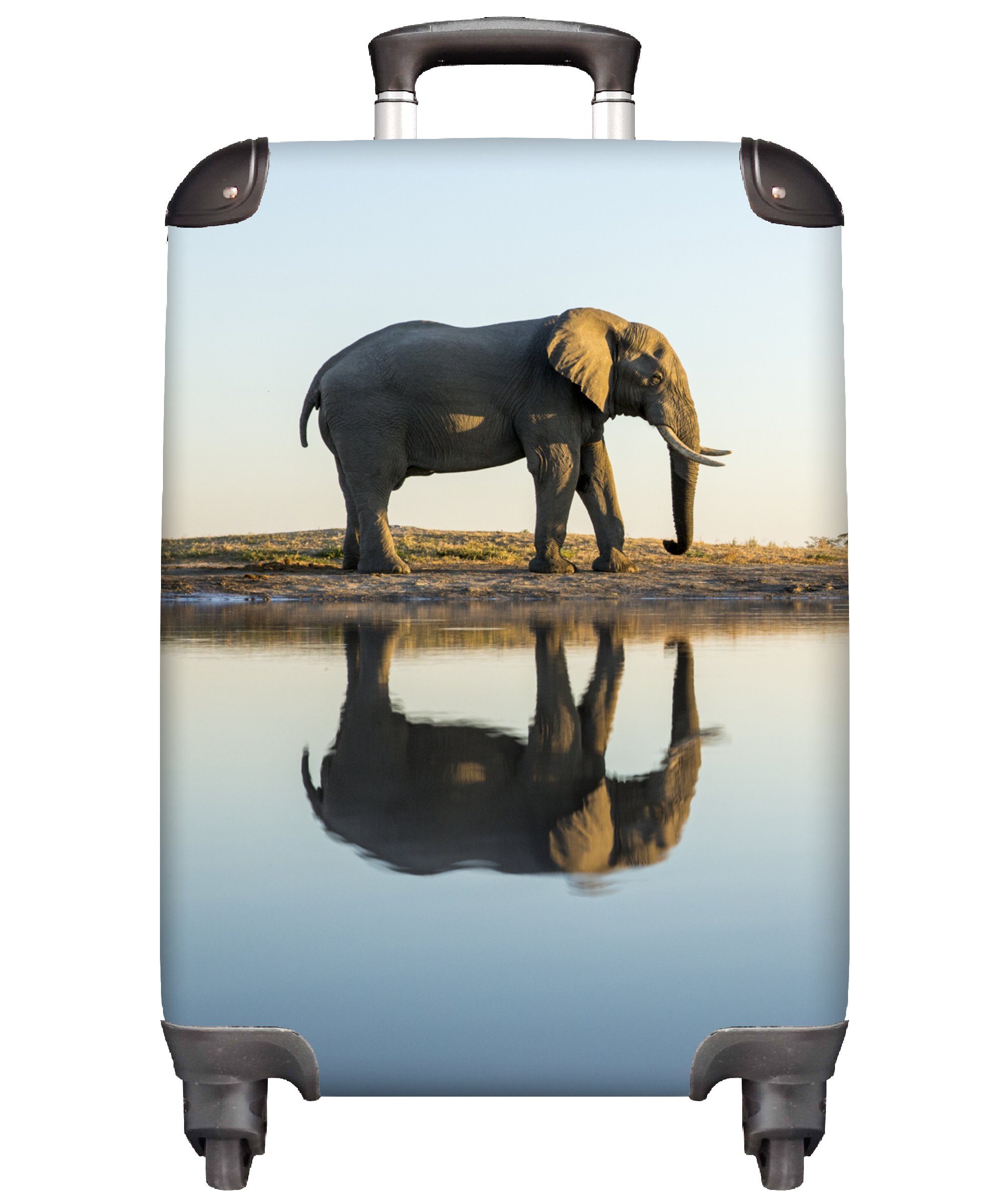 MuchoWow Handgepäckkoffer Elefant - Wasser - Bäume - Tiere - Natur, 4 Rollen, Reisetasche mit rollen, Handgepäck für Ferien, Trolley, Reisekoffer