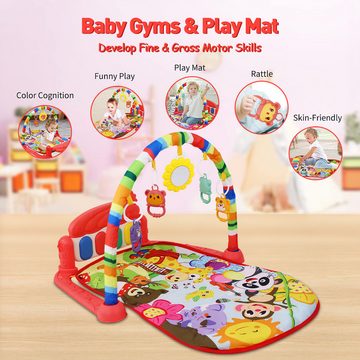 Krabbeldecke Spielmatte Spielbogen Baby Lernmatte Musik Spieldecke Erlebnisdecke, Avisto, 5 hängende und abnehmbare Spielzeuge, darunter Sicherheitsspiegel