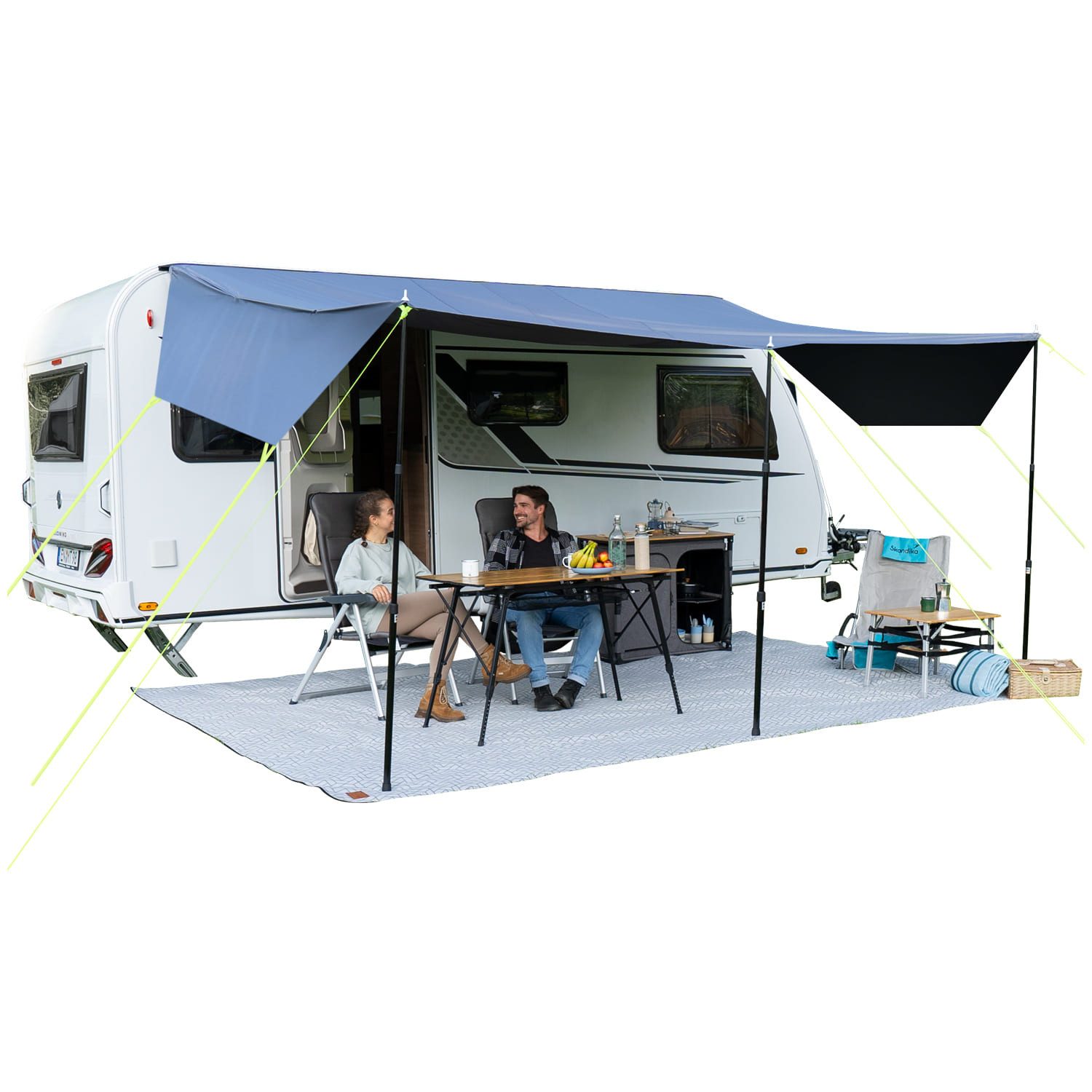 Skandika Vorzelt Sonnensegel Freeway Caravan 4m, Befestigung am Fahrzeug Kederleiste, (Maße (90+400+90) × 400 cm, Inklusive 3 Aufstellstangen), Markise für Wohnwagen, Sonnendach, Vorzelt, UV-Schutz 50+