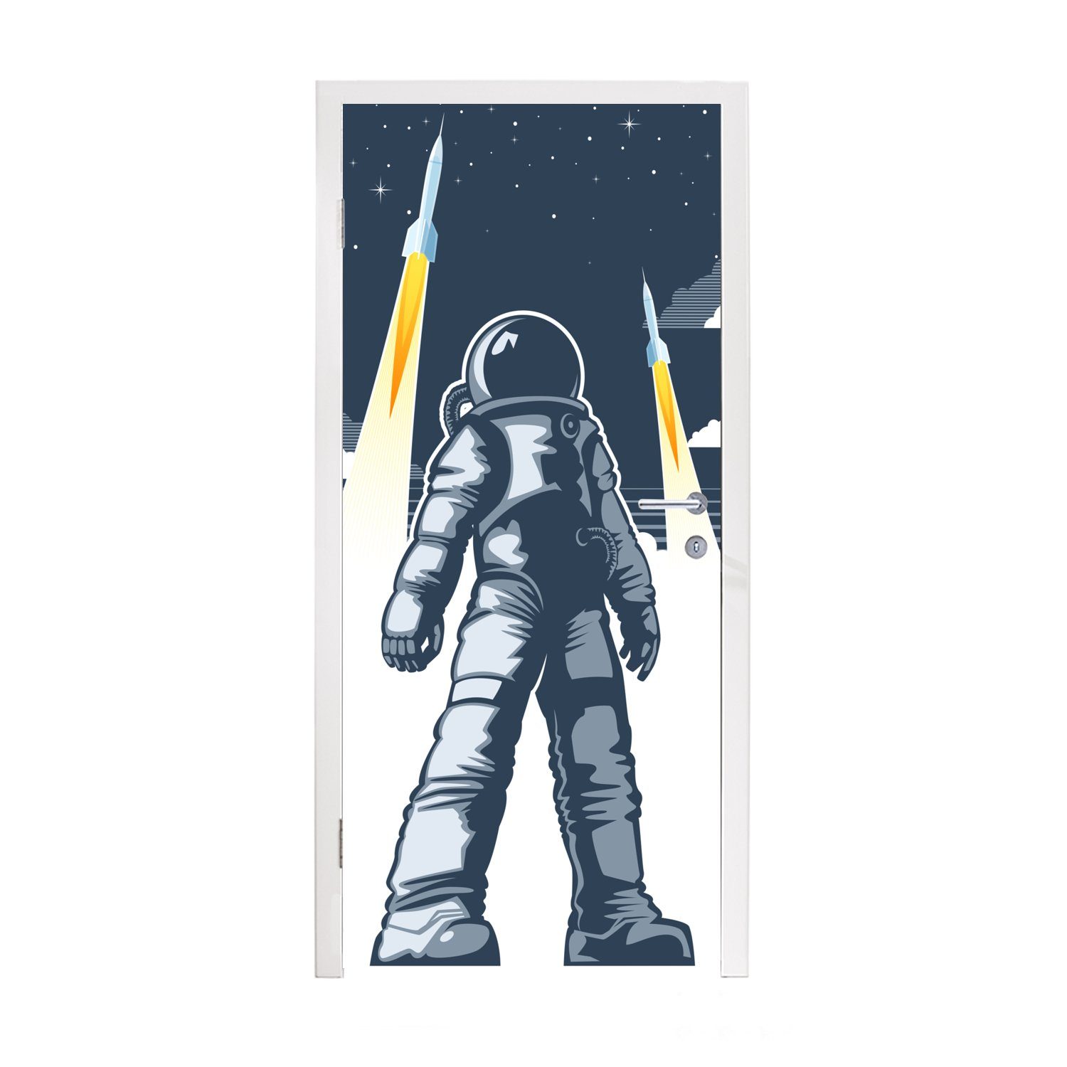 MuchoWow Tür, cm St), Weltraum, - 75x205 Astronaut bedruckt, Türaufkleber, für Matt, Rakete Türtapete Fototapete - (1