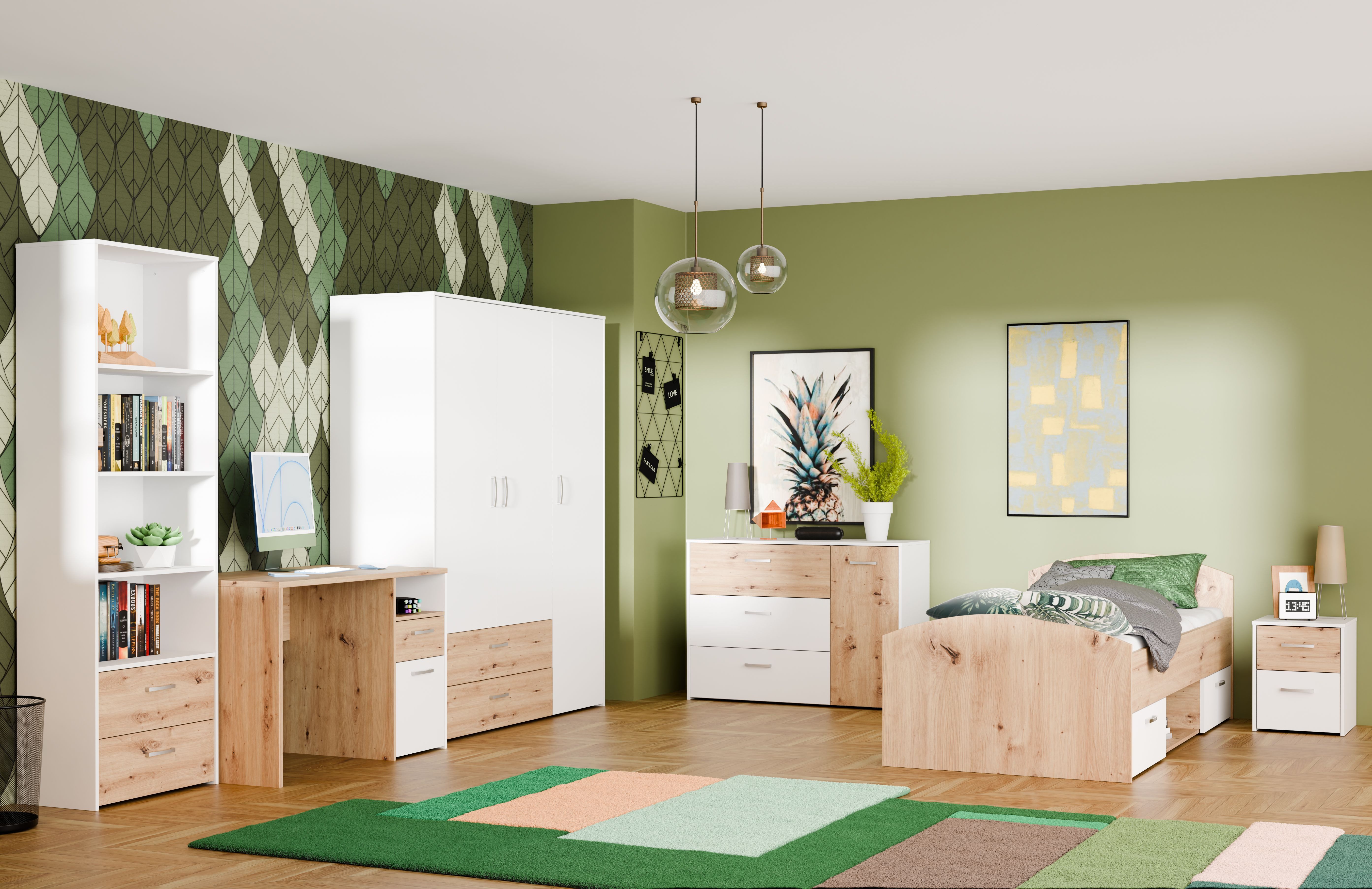 möbel-direkt.de Jugendzimmer-Set Culgoa, (Komplett Set, 6-tlg., Schrank, Bett, Schreibtisch, Nachttisch, Kommode, Regal), funktional und hochwertig
