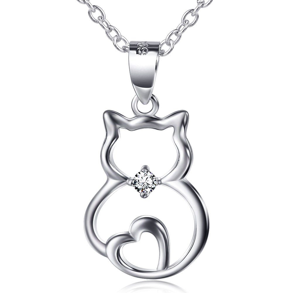 Schmuck-Elfe Kette mit Anhänger Katze mit Herz, 925 Silber