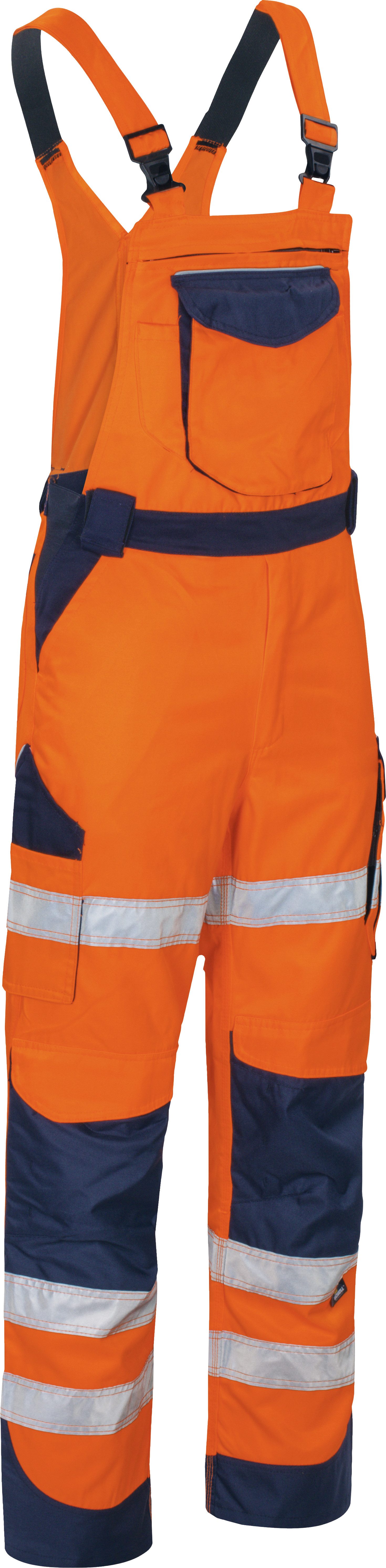 vizwell Arbeitslatzhose Warnschutz Latzhose Herren warnorange warngelb DIN zertifiziert, strapazierfähig, Knietasche aus Oxford-Material