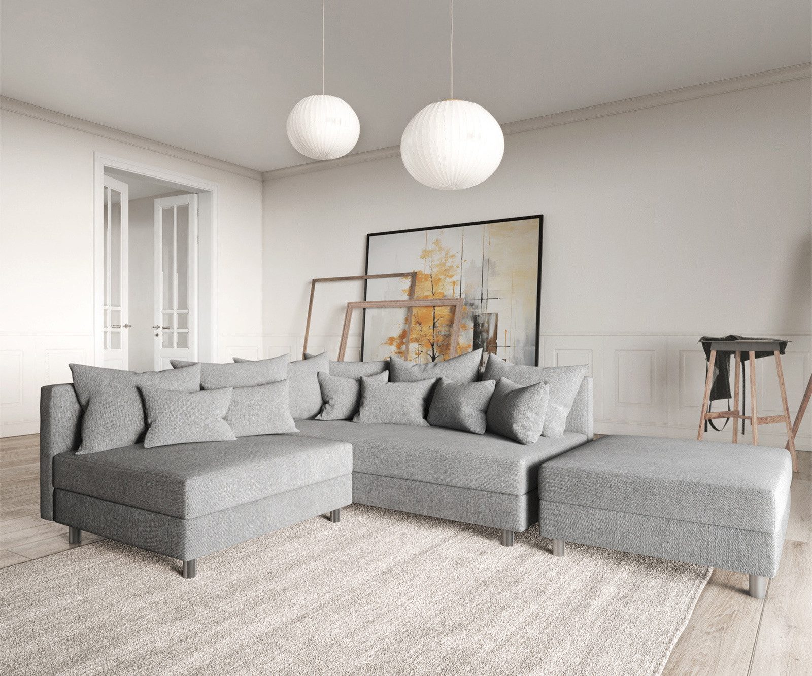 DELIFE Ecksofa Clovis, Grau Flachgewebe mit günstig online kaufen