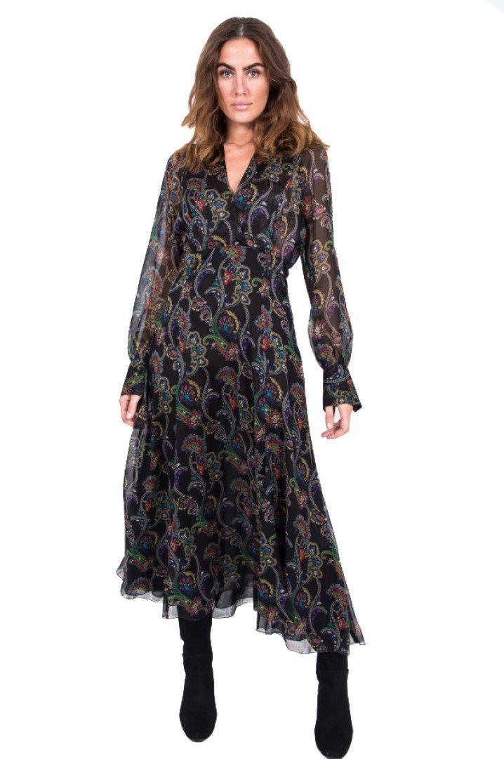 Sommerkleid Damen Kleid Paisley Seidenkleid Schwarz