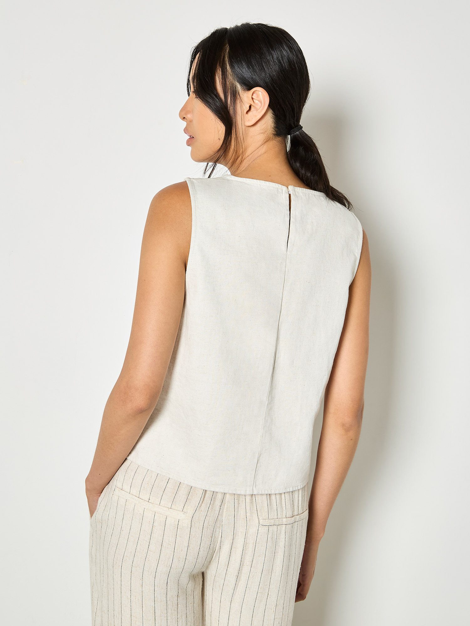 Apricot Spitzentop Denim-Oberteil mit Blumenstickerei