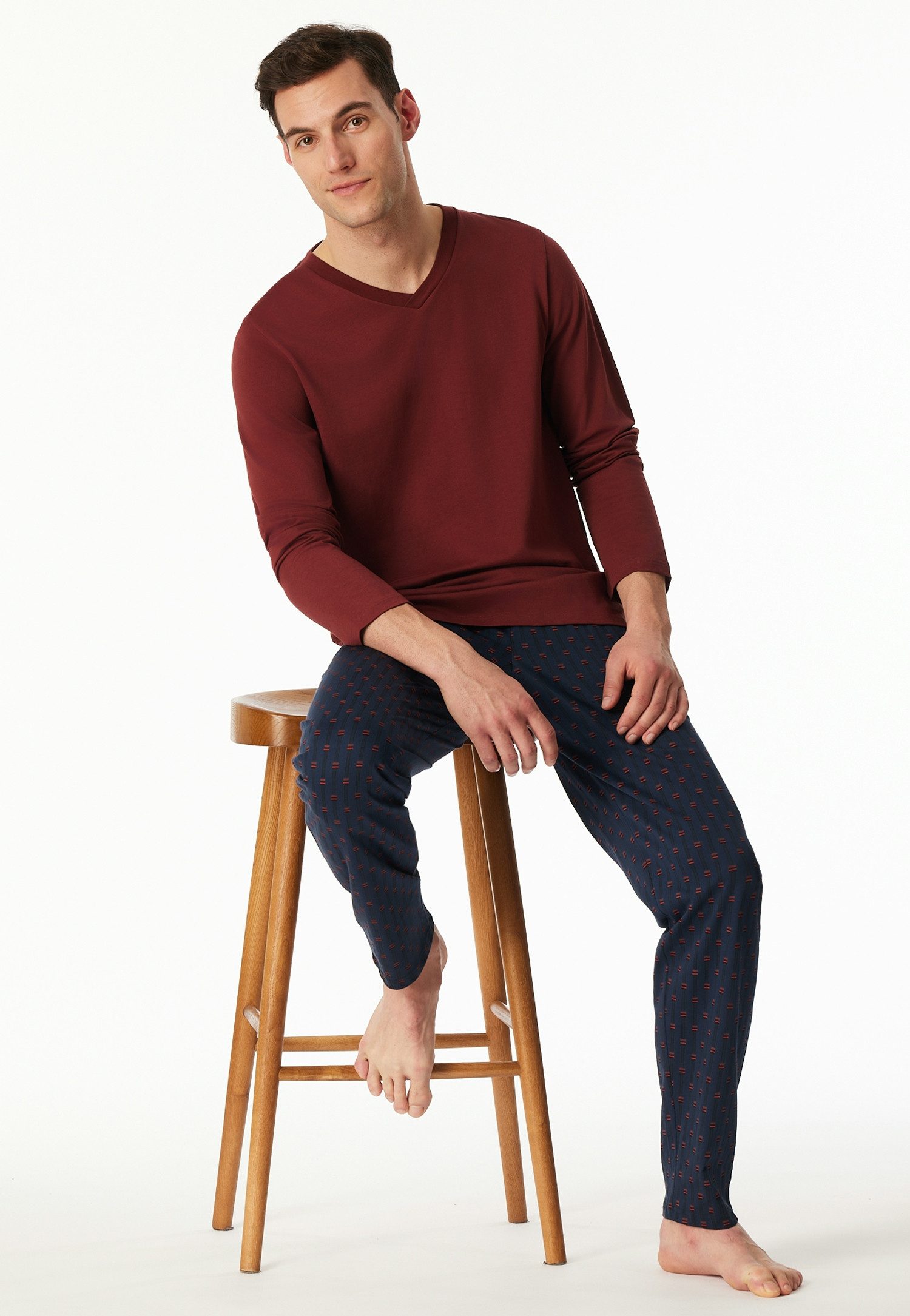 Schiesser Pyjamaoberteil Langarmshirt V-Ausschnitt günstig online kaufen