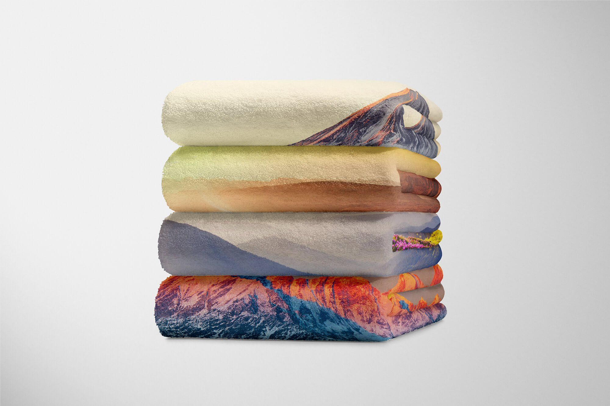 Handtuch mit Handtücher Baumwolle-Polyester-Mix Berglandschaft (1-St), Handtuch Sonnenu, Alpen Art Saunatuch Strandhandtuch Kuscheldecke Fotomotiv Sinus
