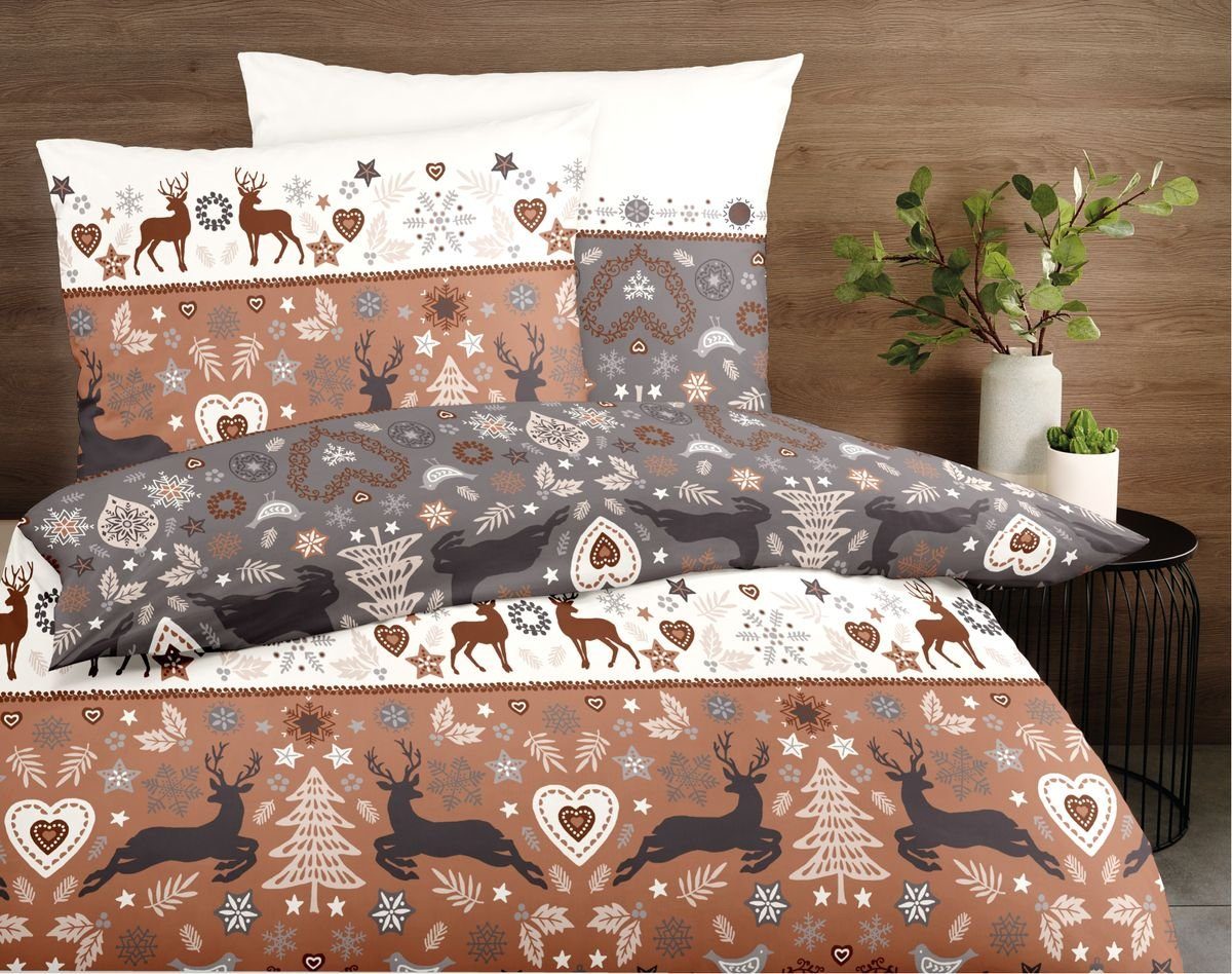 JACK Bettwäsche 135x200cm / 155x220cm Hirsche Herzen Braun Dormisette, Bibe günstig online kaufen