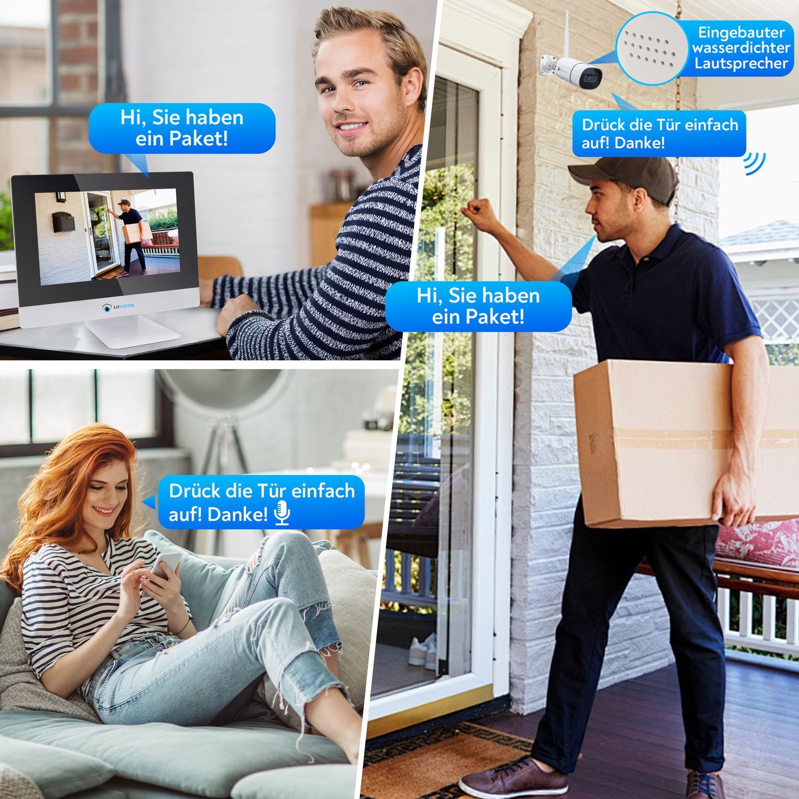 LUVISION Überwachungskamera LV-101+2 (Außen- und Innenbereich, 2-tlg., 8 Kanal WLAN Funk Video Überwachungssystem Komplett-Set 10,1" Monitor, PC Software & App, Cloud, Push Alarm, Nachtsicht, H.265 Komprimierung)