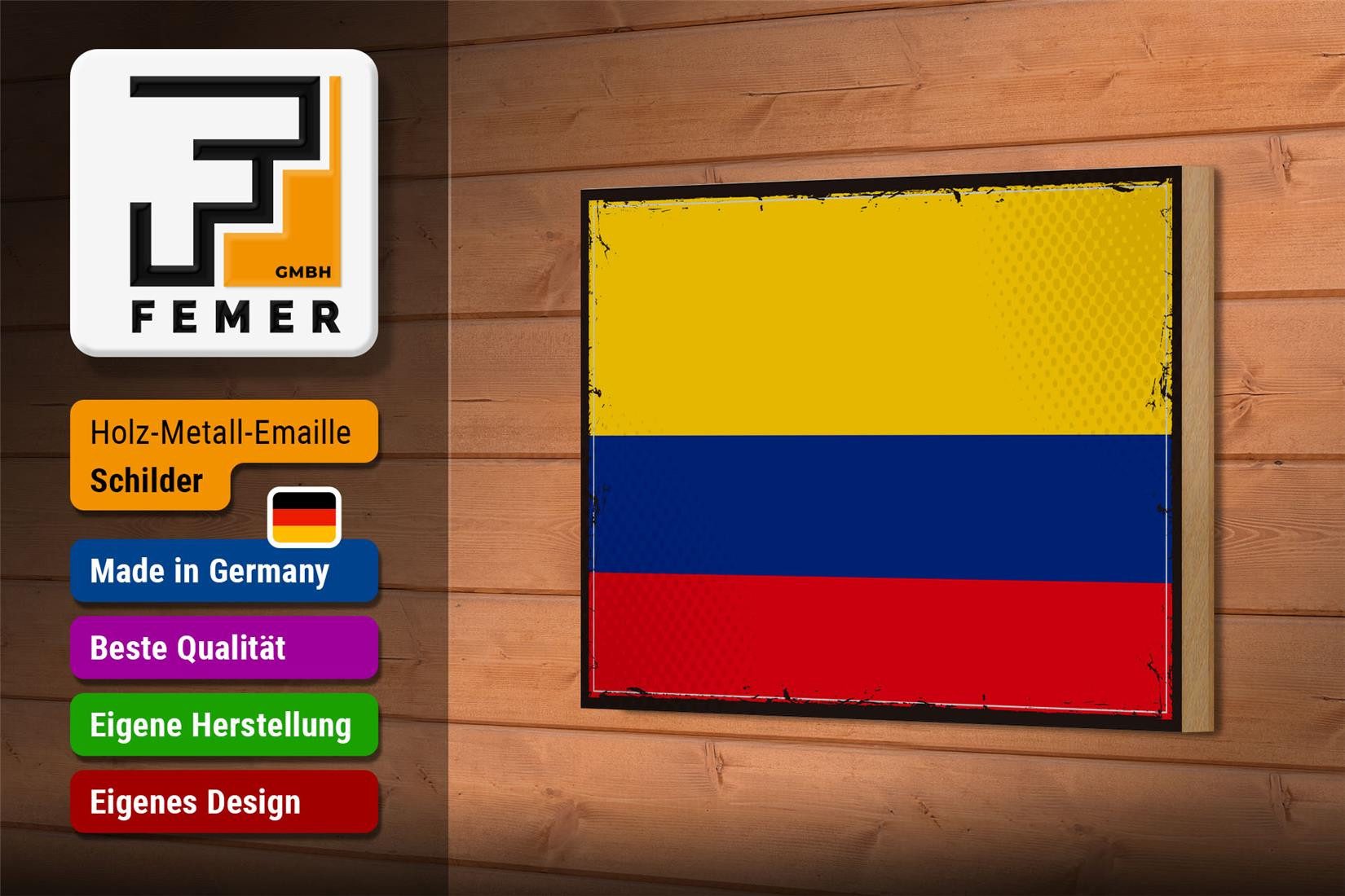 Femer GmbH Holzbild Flagge Kolumbiens 18x12 cm Retro Flag Colombia, Flaggen (1 St), Glatte Holzfaserplatte (MDF), vorn beschichtet
