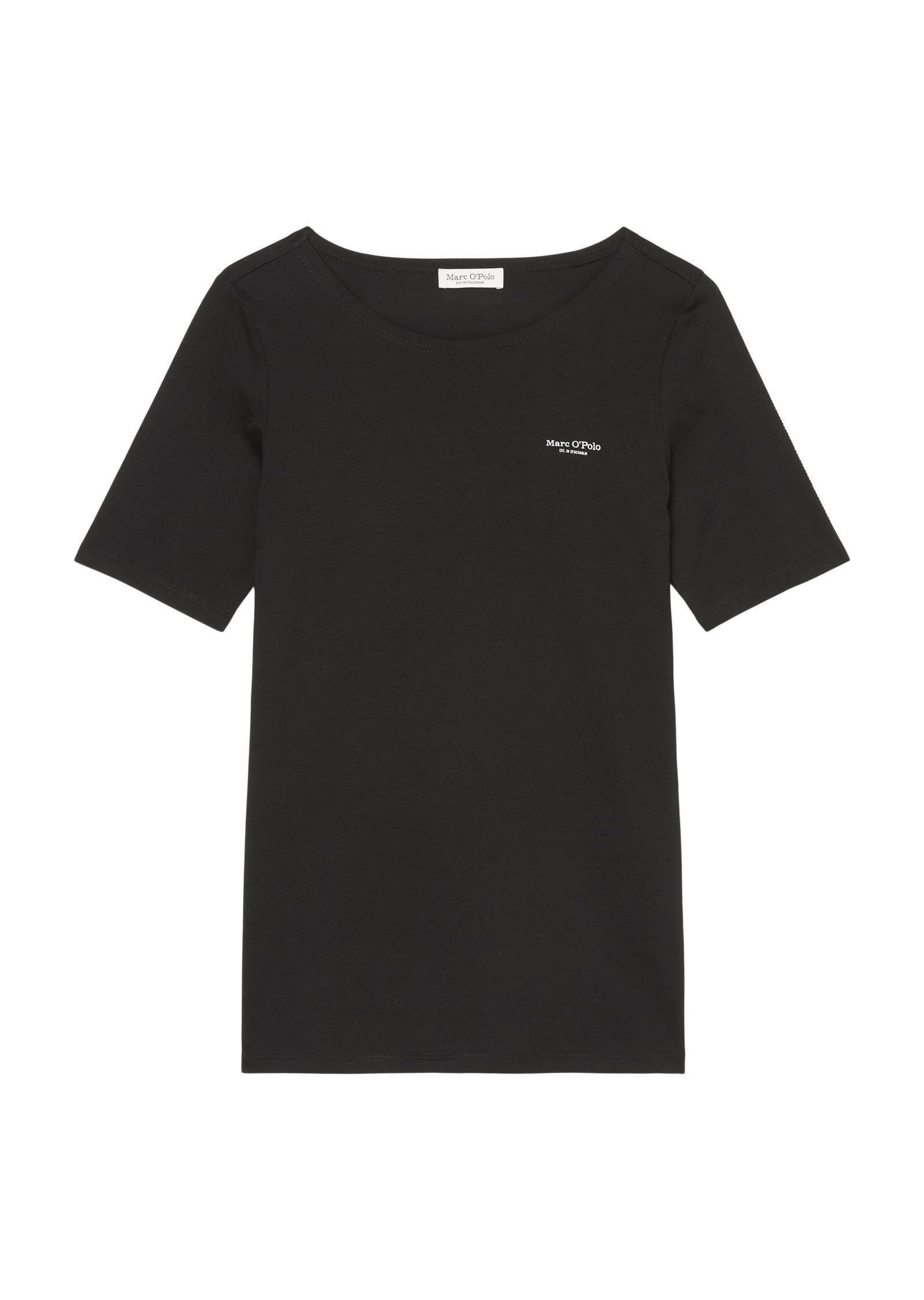 auf T-shirt, Marc Logo logo-print der mit black neck, O'Polo round short-sleeve, Brust T-Shirt kleinem