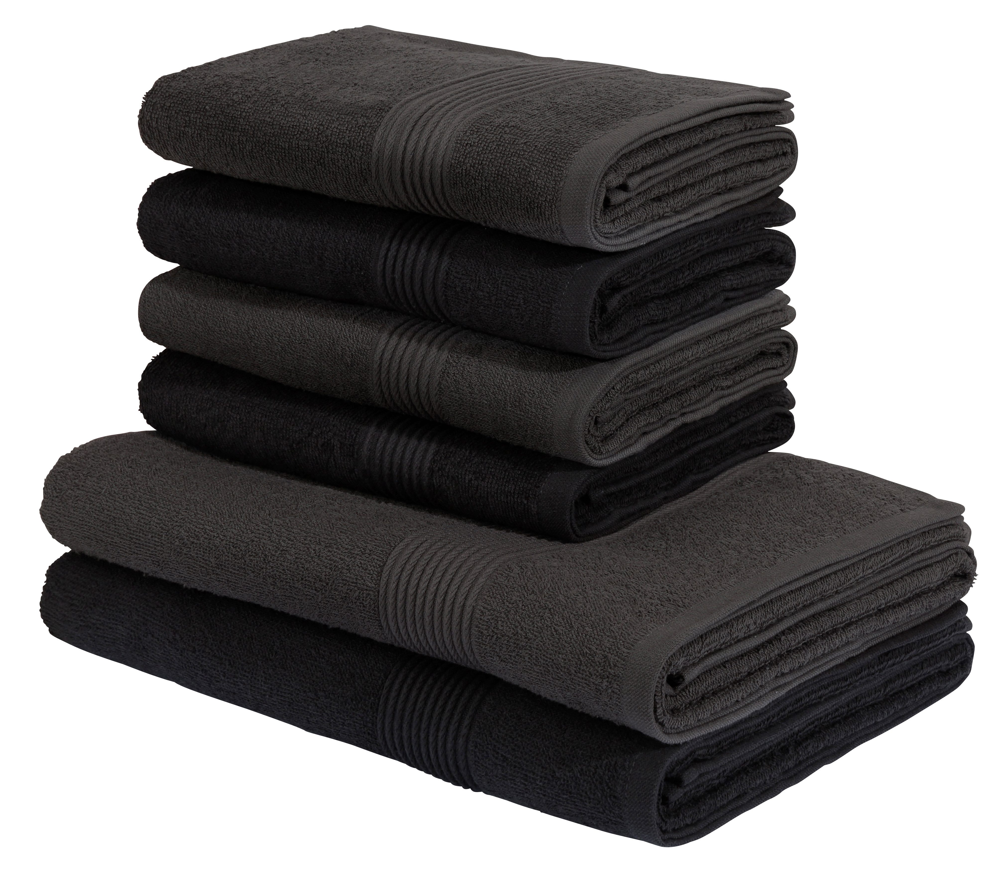 my home Handtuch Set Anna, 2 Duschtücher 70x140, 4 Полотенца 50x100, Walkfrottee (Set, 6-St), Handtuch-Set, gestreifte Bordüre, 100% Baumwolle, zweifarbig