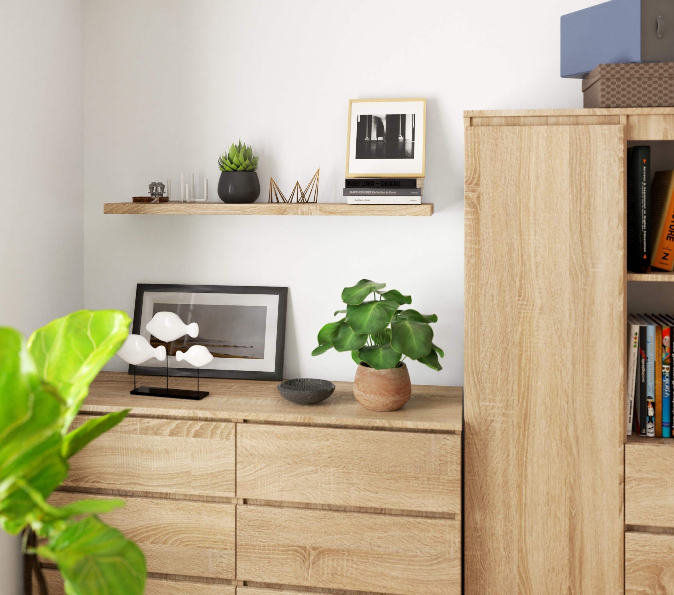 Raumhirsch Furniture Hängeregal Modernes Hängeregal aus Massivholz - Platzsparend - Deko Regal, Elegantes Wandregal aus Massivholz - Ideal für Bücher und Deko