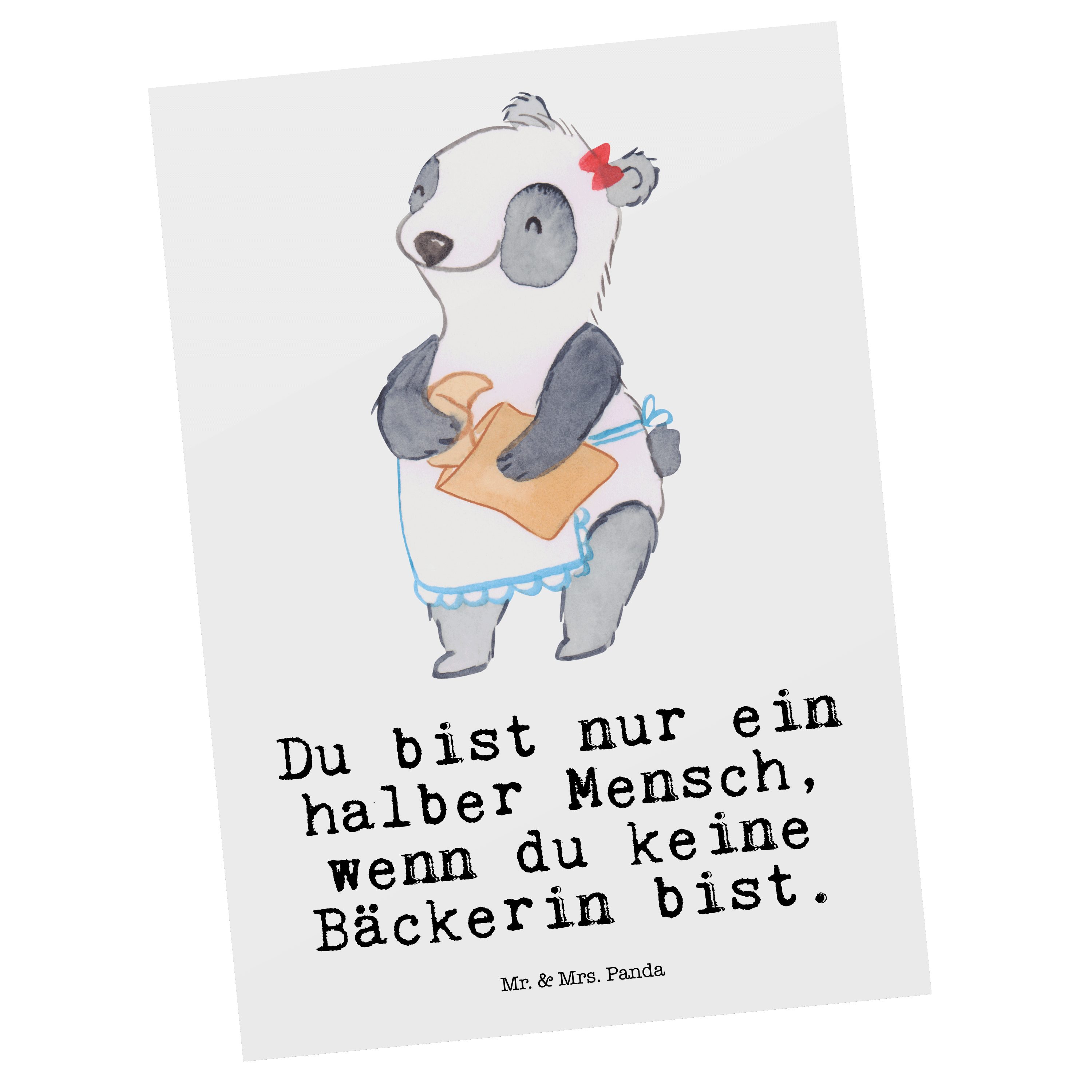 Mr. & Mrs. Panda Postkarte Bäckerin mit Herz - Weiß - Geschenk, Ansichtskarte, Brotmanufaktur, S